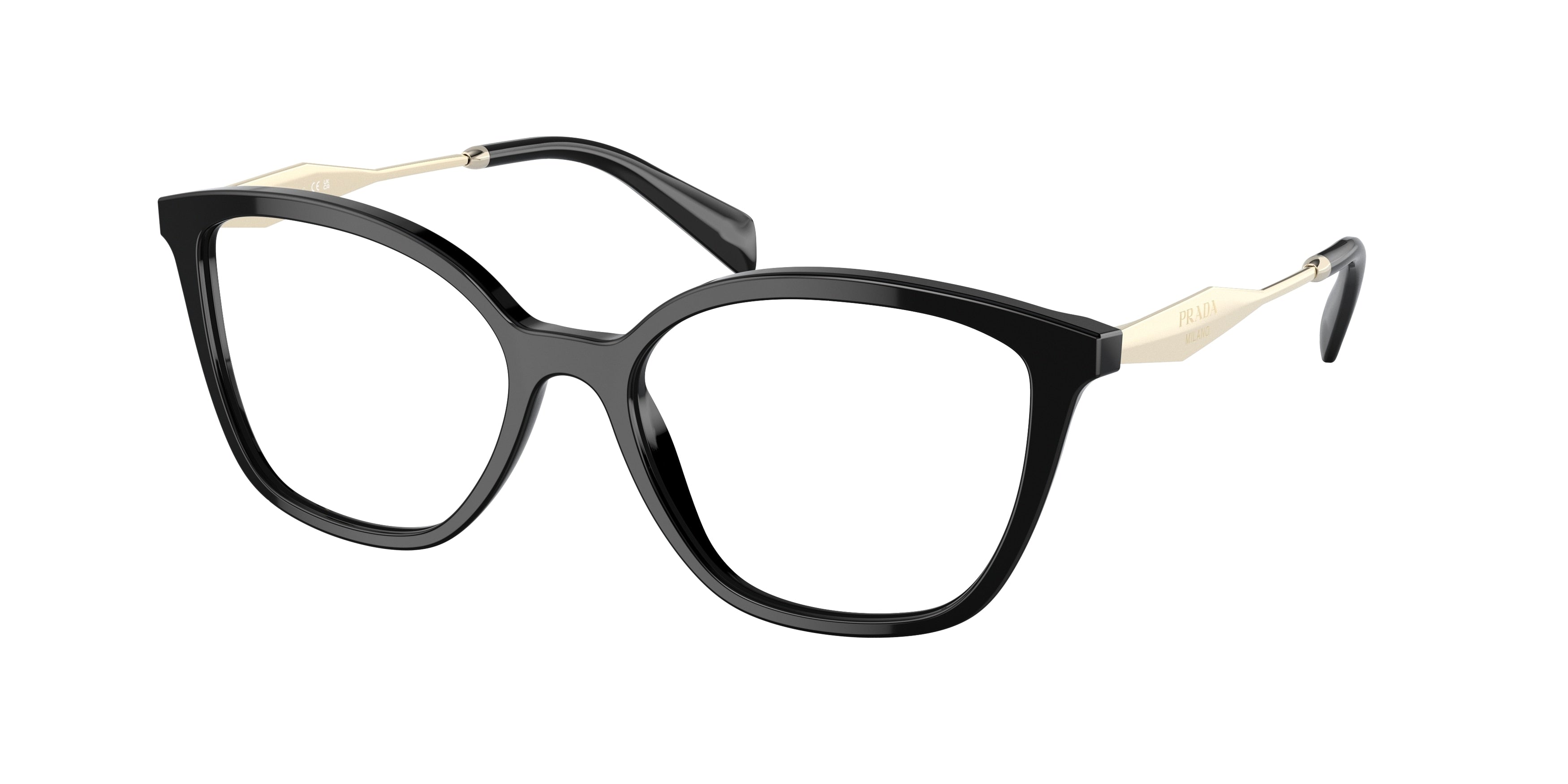 Prada PR02ZVF Butterfly Eyeglasses  1AB1O1-Black 56-140-16 - Color Map Black