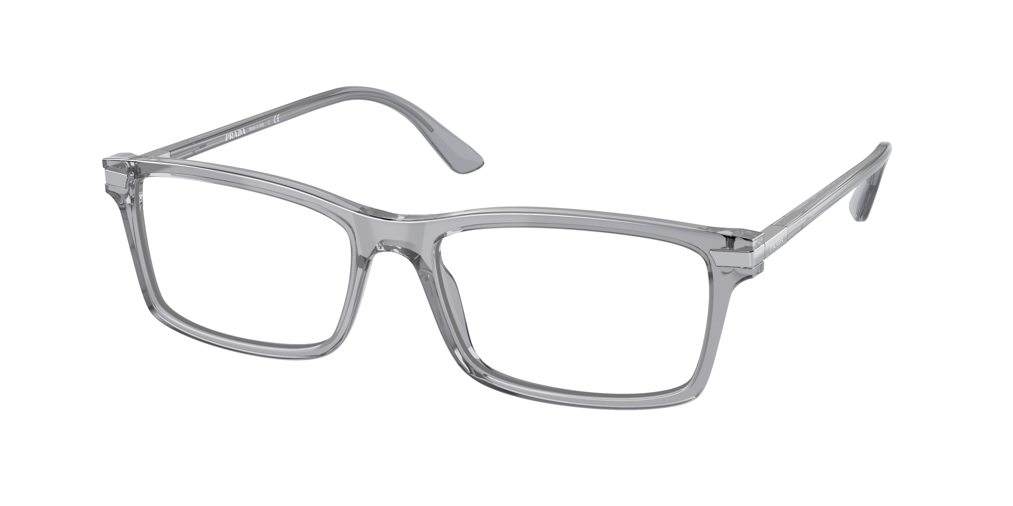 Prada PR03YV Rectangle Eyeglasses  08U1O1-Trasparent Grey 56-150-17 - Color Map Grey
