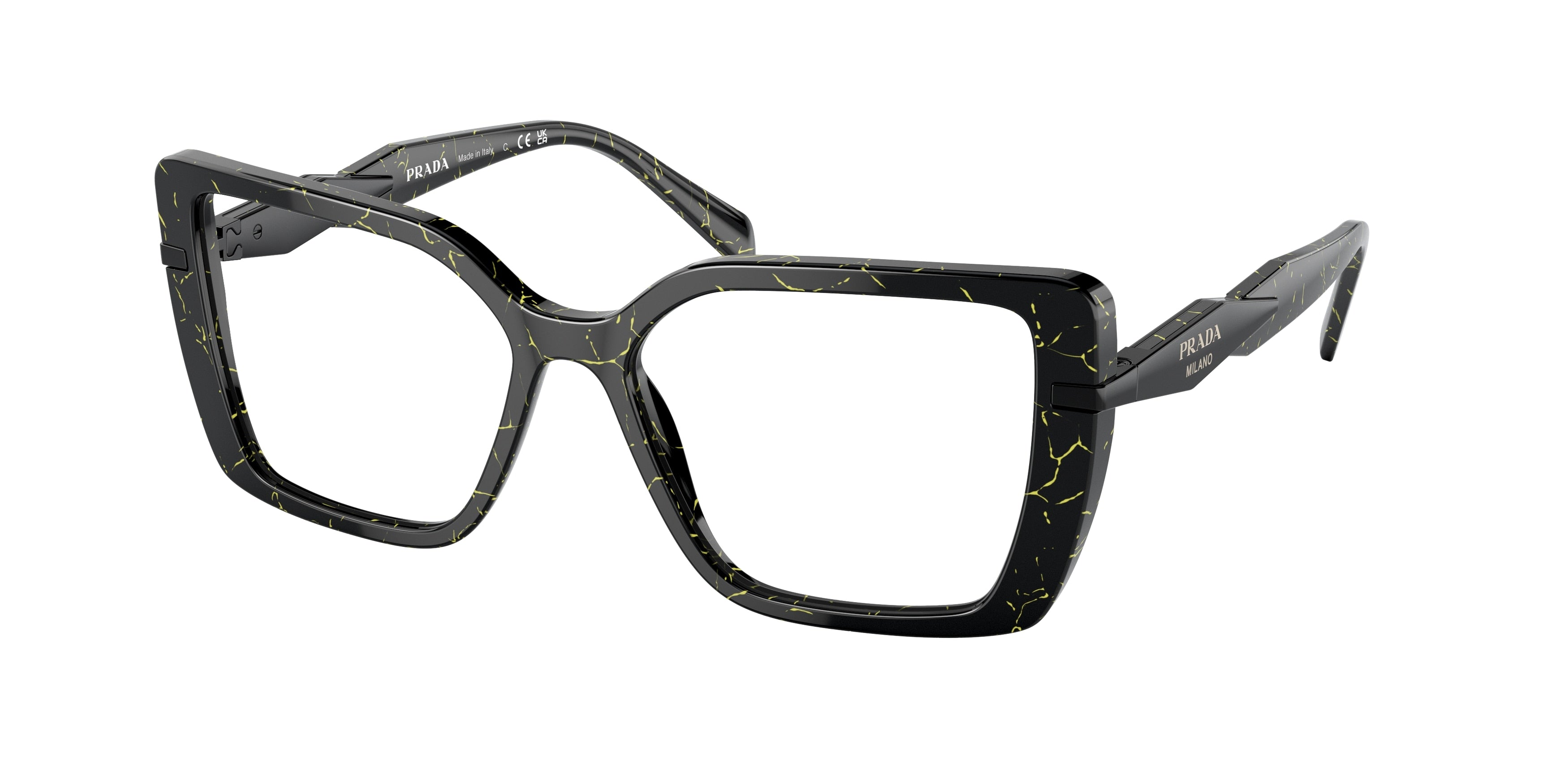 Prada PR03ZV Pillow Eyeglasses  19D1O1-Black/Yellow Marble 55-140-16 - Color Map Black