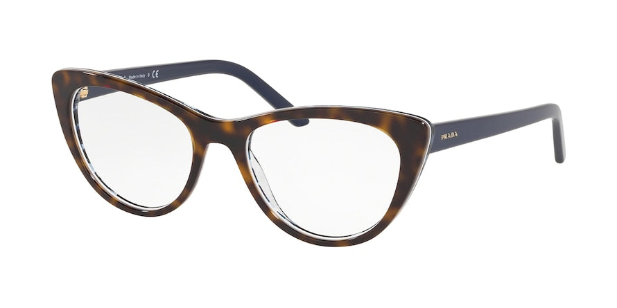 Prada MILLENNIALS PR05XV Cat Eye Eyeglasses  5121O1-HAVANA/BLUE CHESS 53-18-140 - Color Map blue