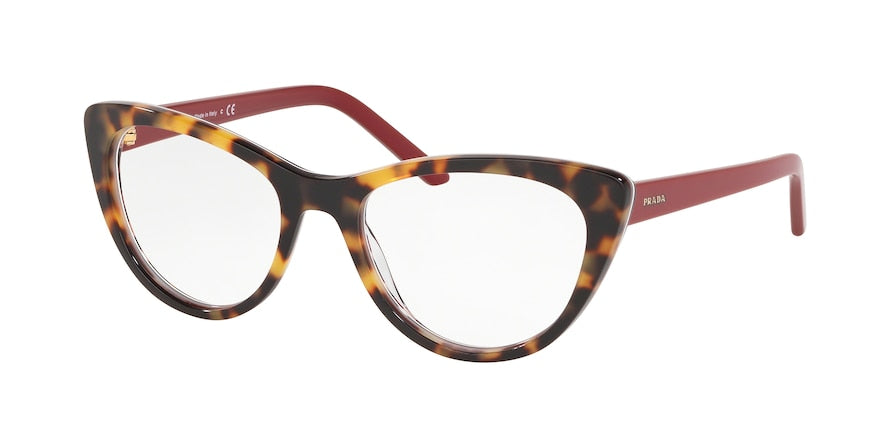 Prada MILLENNIALS PR05XV Cat Eye Eyeglasses  5141O1-MEDIUM HAVANA/RED CHESS 53-18-140 - Color Map red