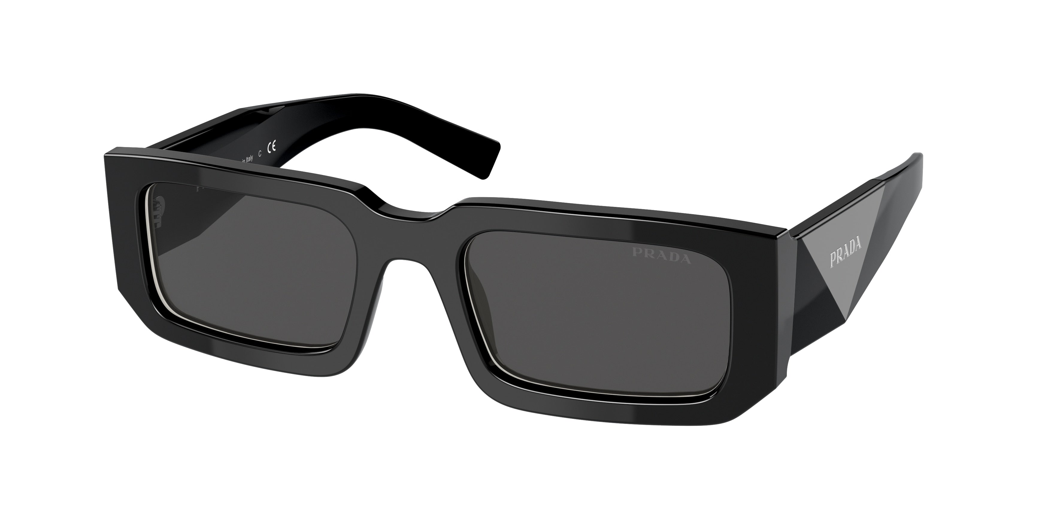 Prada PR06YSF Rectangle Sunglasses  09Q5S0-Black/White 53-145-20 - Color Map Black