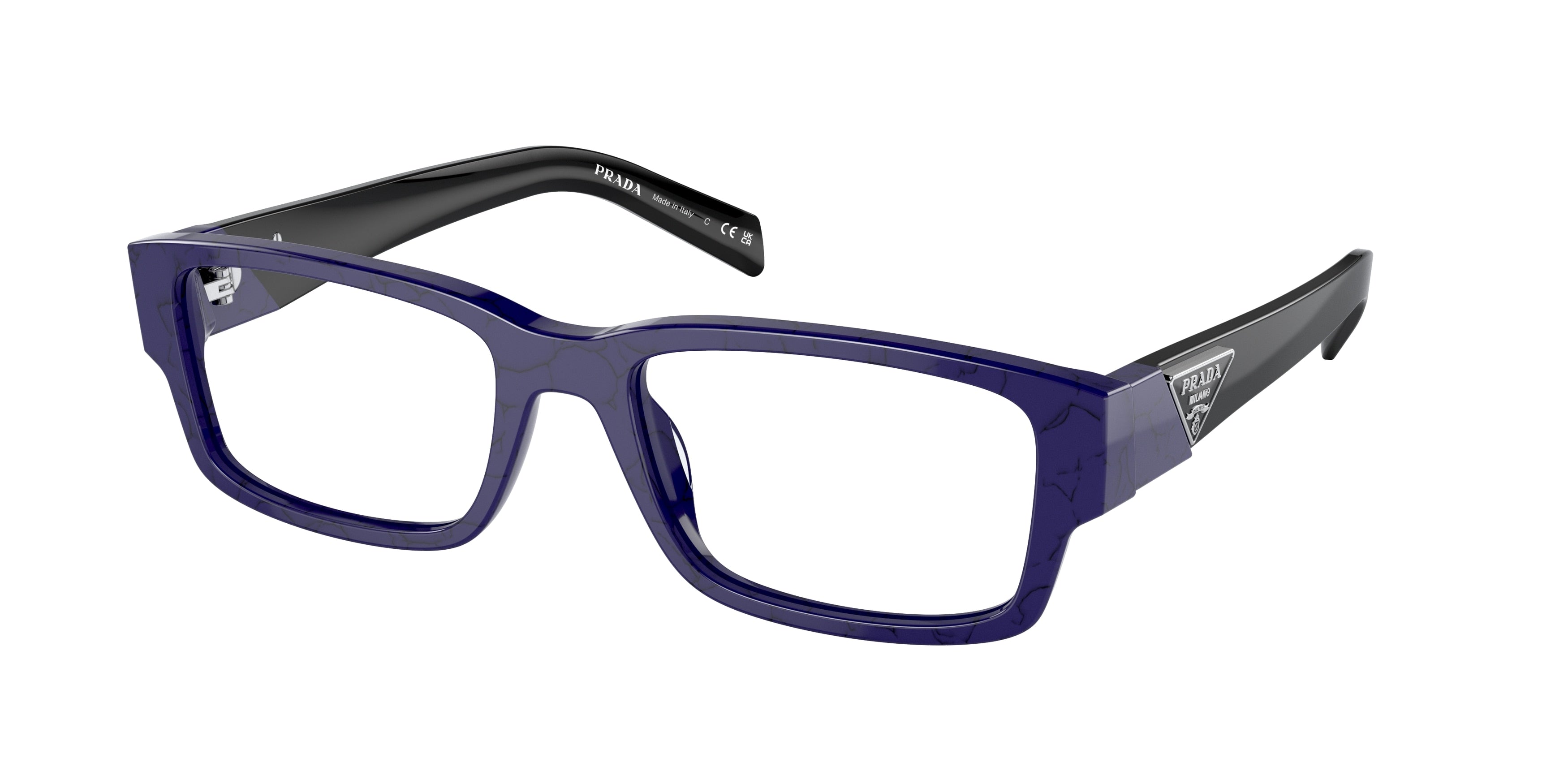 Prada PR07ZVF Rectangle Eyeglasses  18D1O1-Baltic Marble 55-140-18 - Color Map Blue