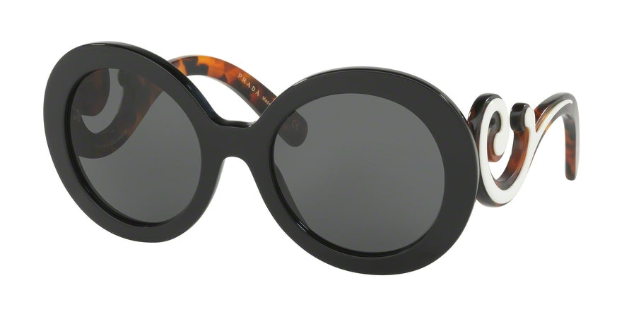 Prada PR08TSF Round Sunglasses  1AB1A1-BLACK 55-22-135 - Color Map black