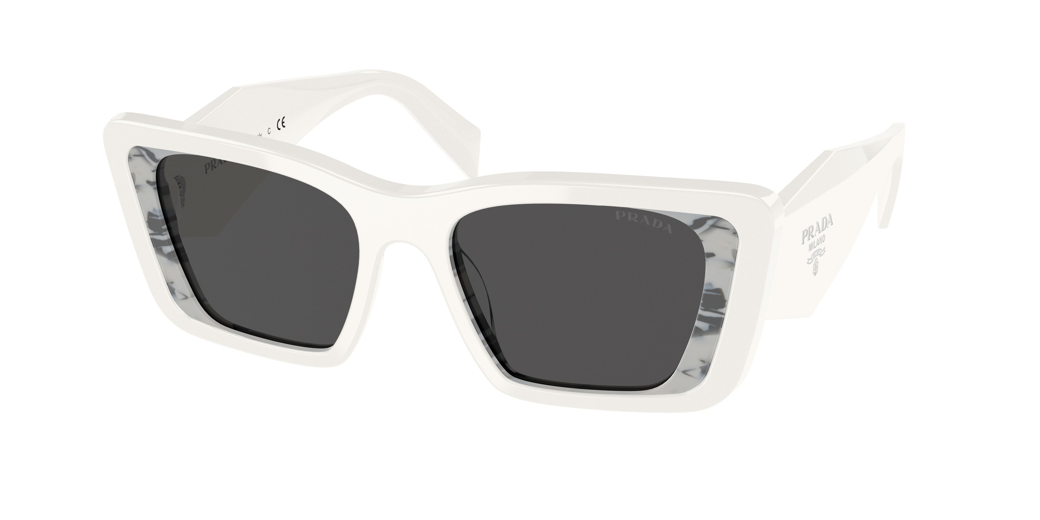 Prada PR08YS Butterfly Sunglasses  02V5S0-White/Havana Black 51-145-18 - Color Map White