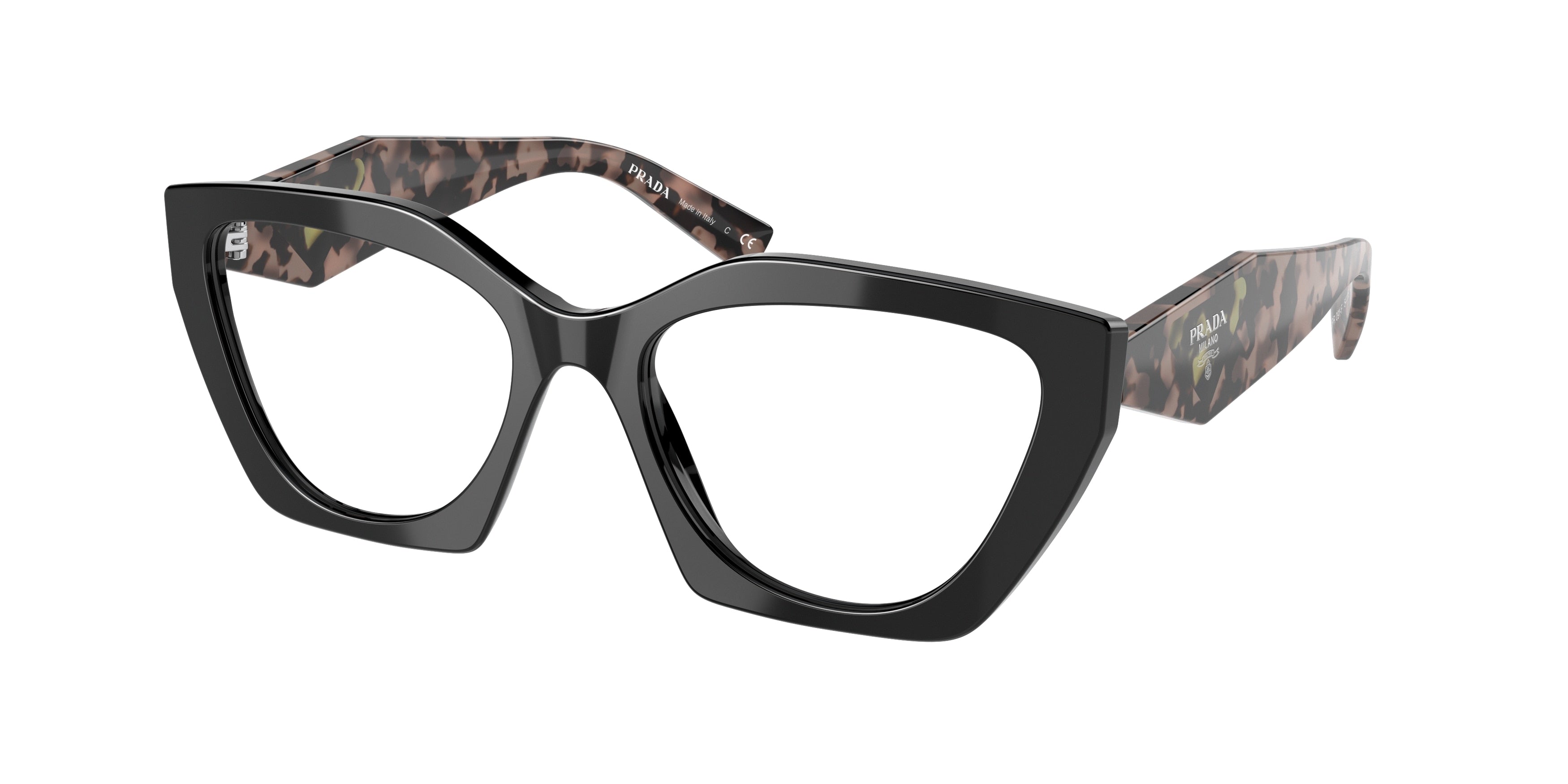 Prada PR09YVF Irregular Eyeglasses  21B1O1-Black 55-140-18 - Color Map Black
