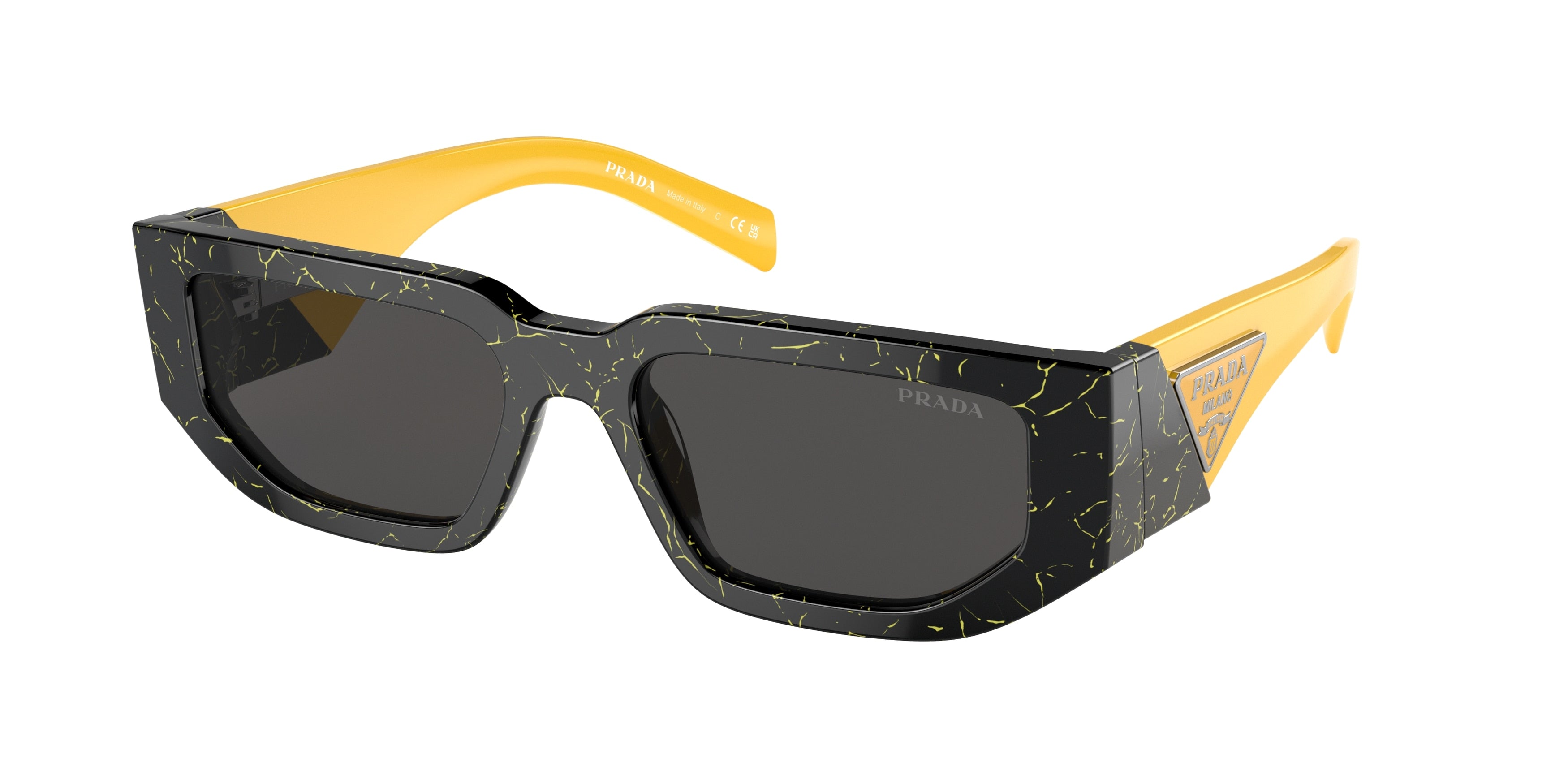 Prada PR09ZSF Rectangle Sunglasses  19D5S0-Black Yellow Marble 55-140-17 - Color Map Black