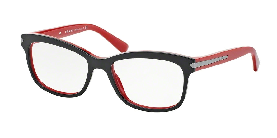 Prada PR10RV Rectangle Eyeglasses  7I61O1-TOP BLACK/RED 53-17-140 - Color Map black