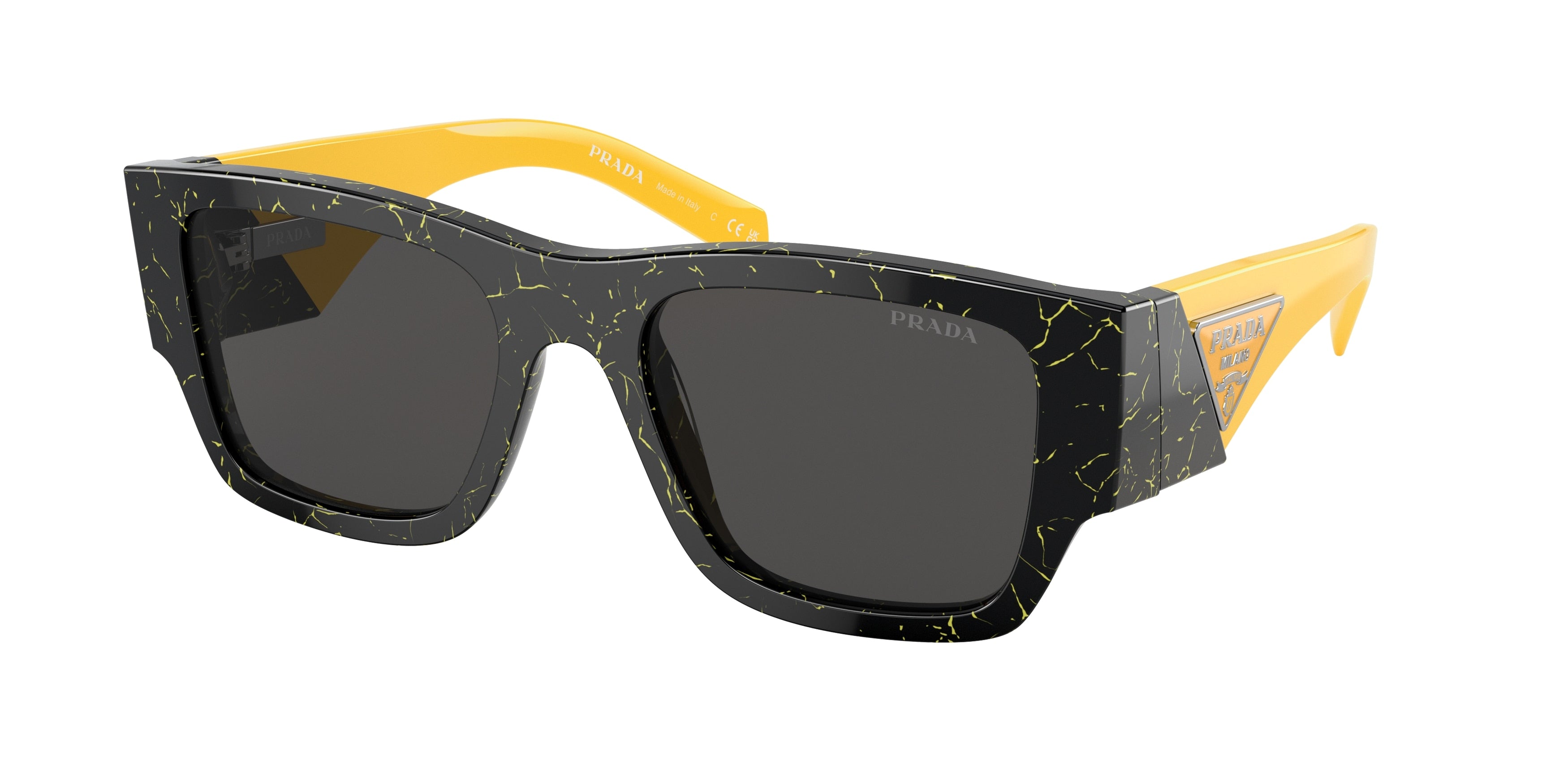 Prada PR10ZSF Pillow Sunglasses  19D5S0-Black/Yellow Marble 55-140-19 - Color Map Black
