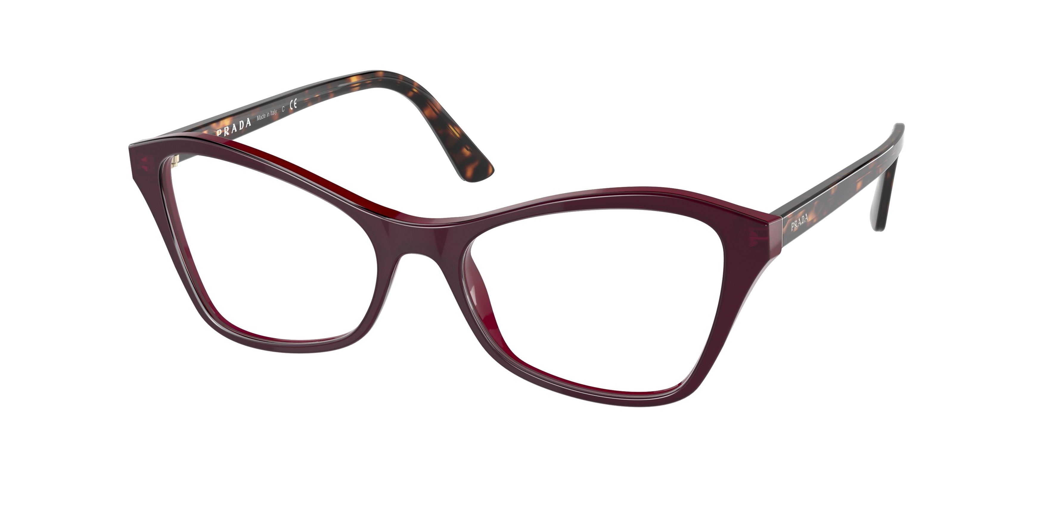 Prada CONCEPTUAL PR11XV Butterfly Eyeglasses  UAN1O1-Bordeaux 53-145-17 - Color Map Red