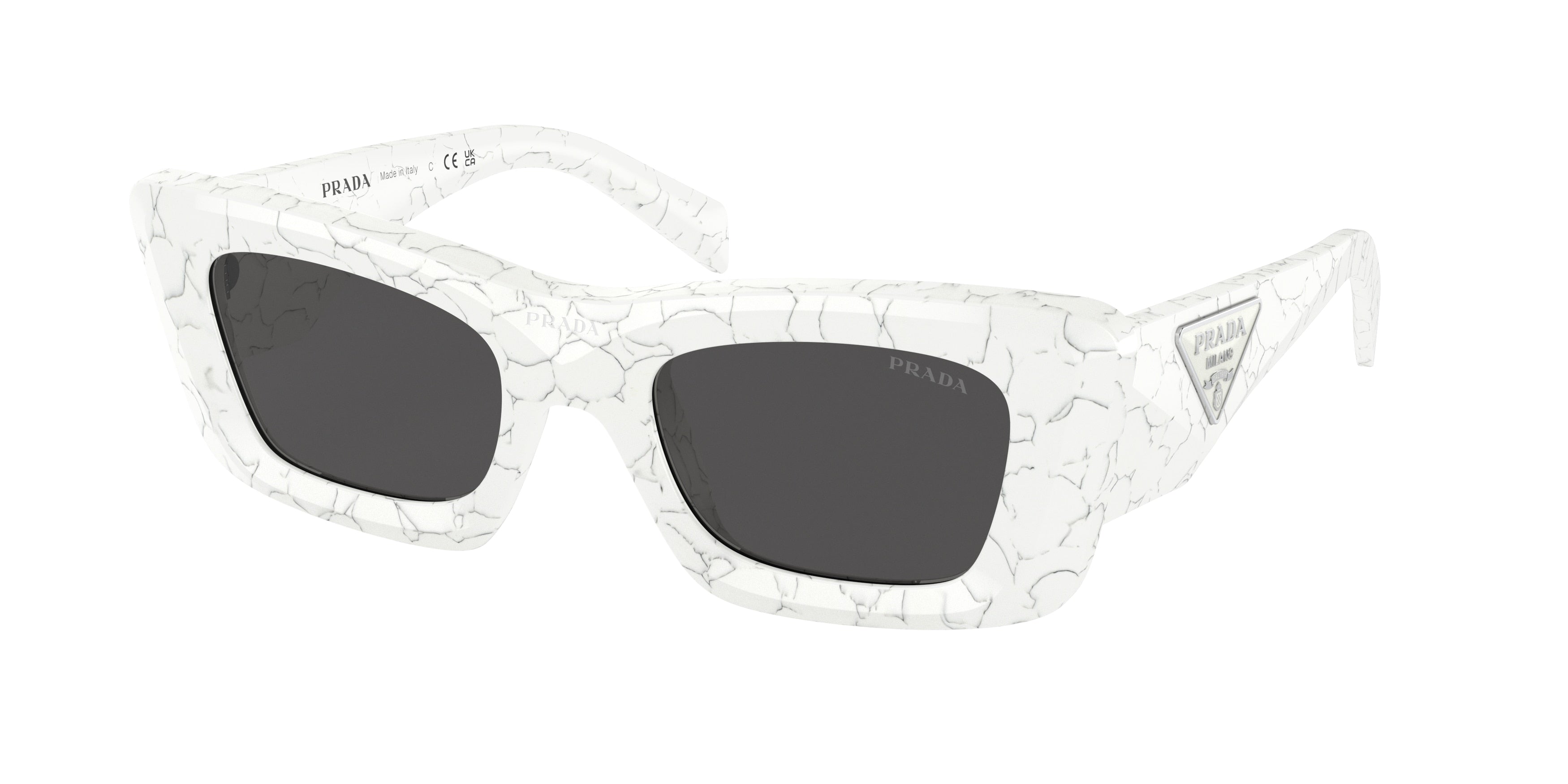 Prada PR13ZSF Cat Eye Sunglasses  17D5S0-Matte White Marble 51-140-20 - Color Map White