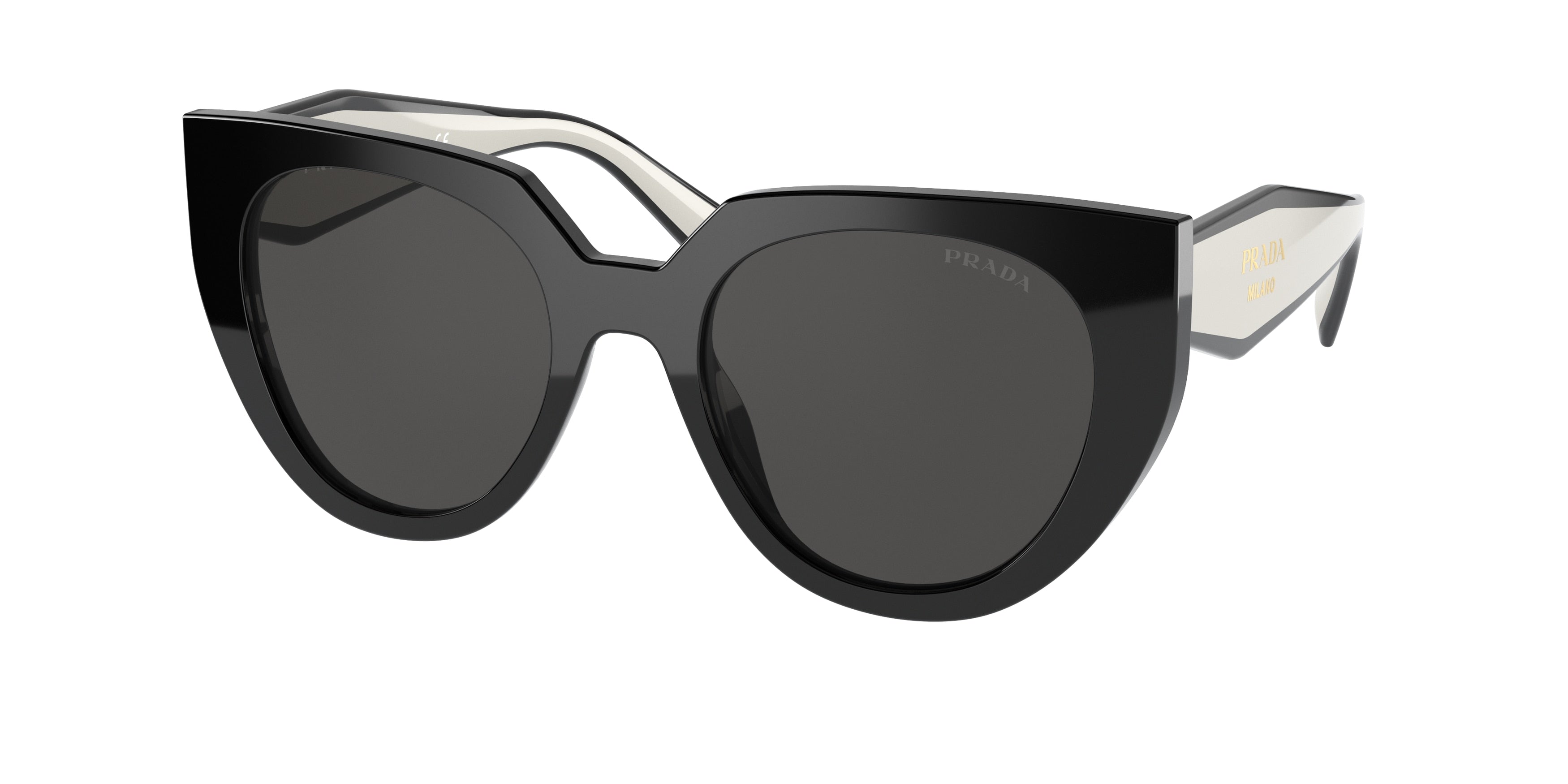 Prada PR14WSF Cat Eye Sunglasses  09Q5S0-Black/Talc 52-140-19 - Color Map Black