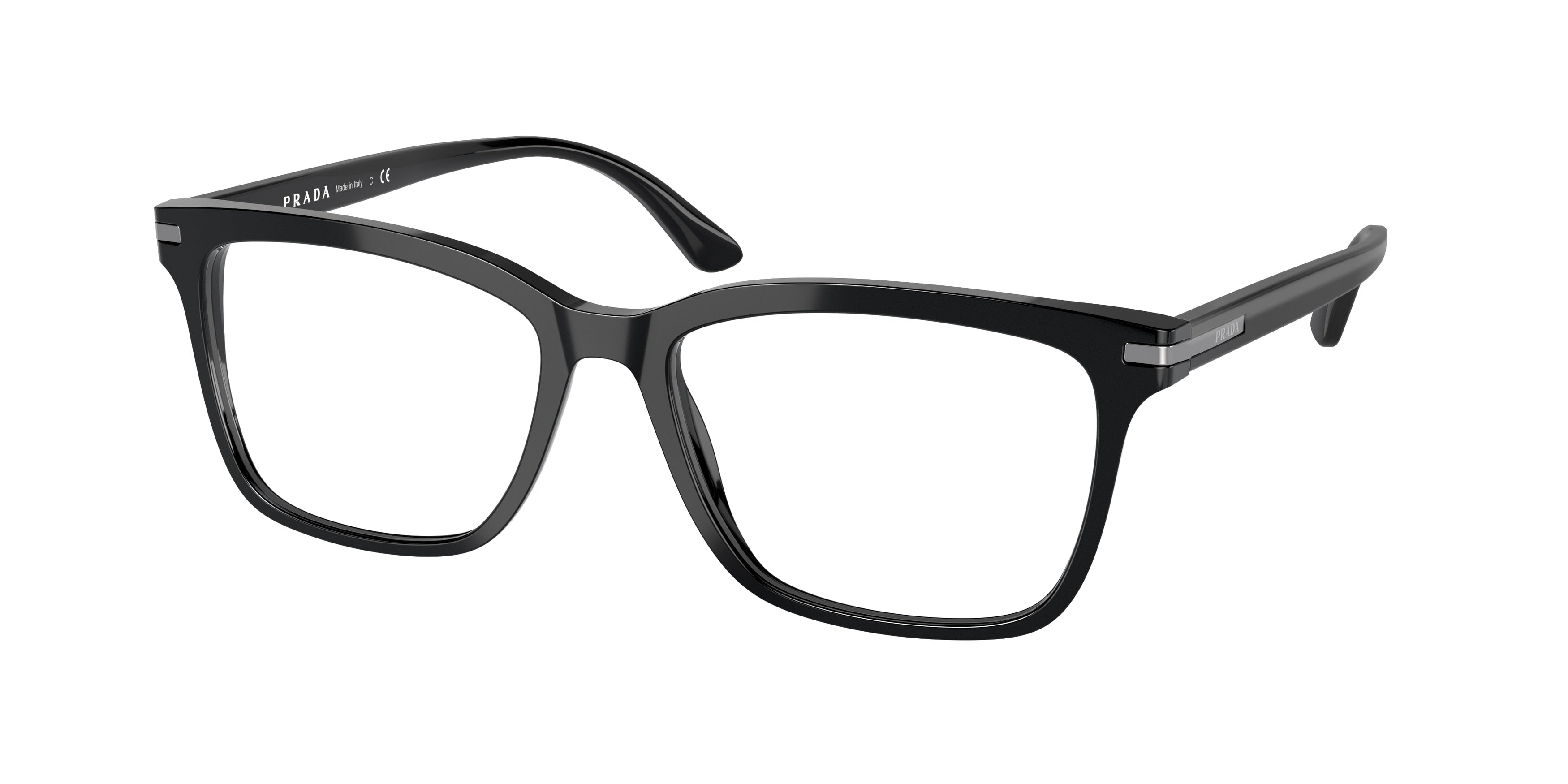 Prada PR14WVF Rectangle Eyeglasses  1AB1O1-Black 56-150-17 - Color Map Black