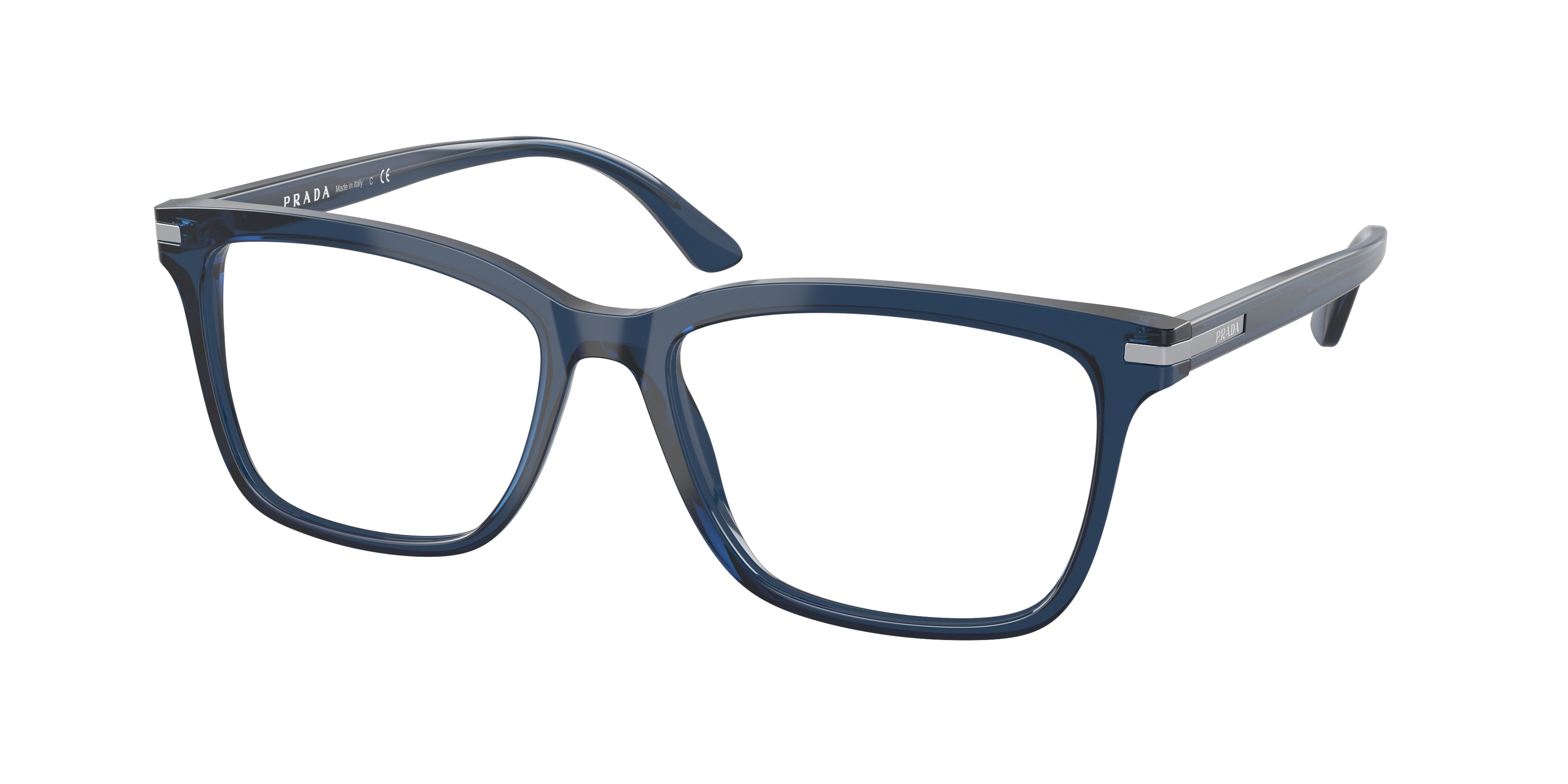 Prada PR14WV Rectangle Eyeglasses  08Q1O1-Blue Crystal 56-150-18 - Color Map Blue
