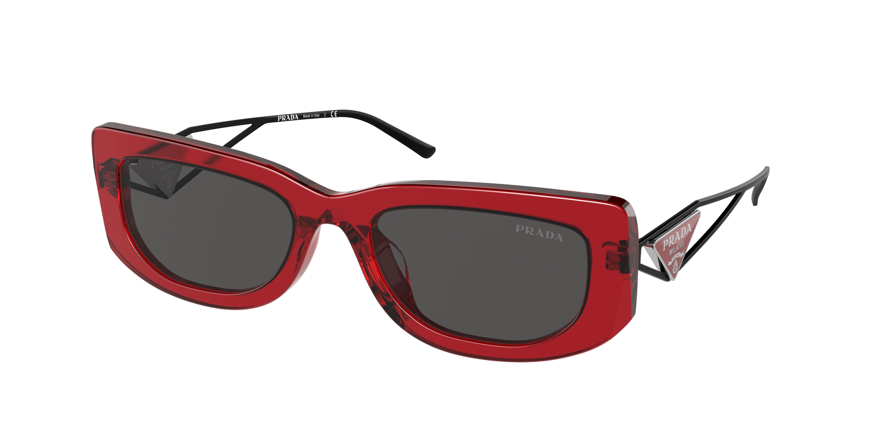 Prada PR14YS Rectangle Sunglasses  08Z5S0-Crystal Fire 53-140-19 - Color Map Red