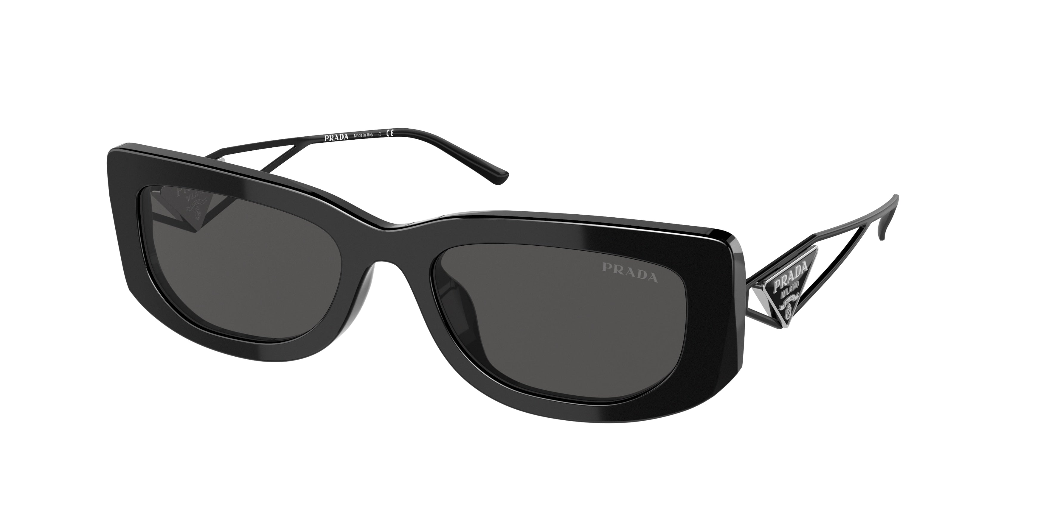 Prada PR14YS Rectangle Sunglasses  1AB5S0-Black 53-140-19 - Color Map Black