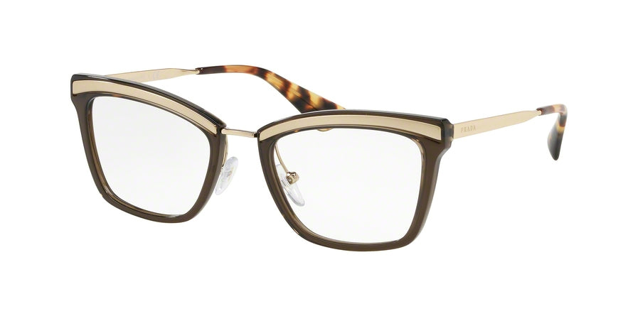 Prada CATWALK PR15UV Rectangle Eyeglasses  KJM1O1-SAND PALE GOLD/DARK BROWN 50-19-140 - Color Map light brown
