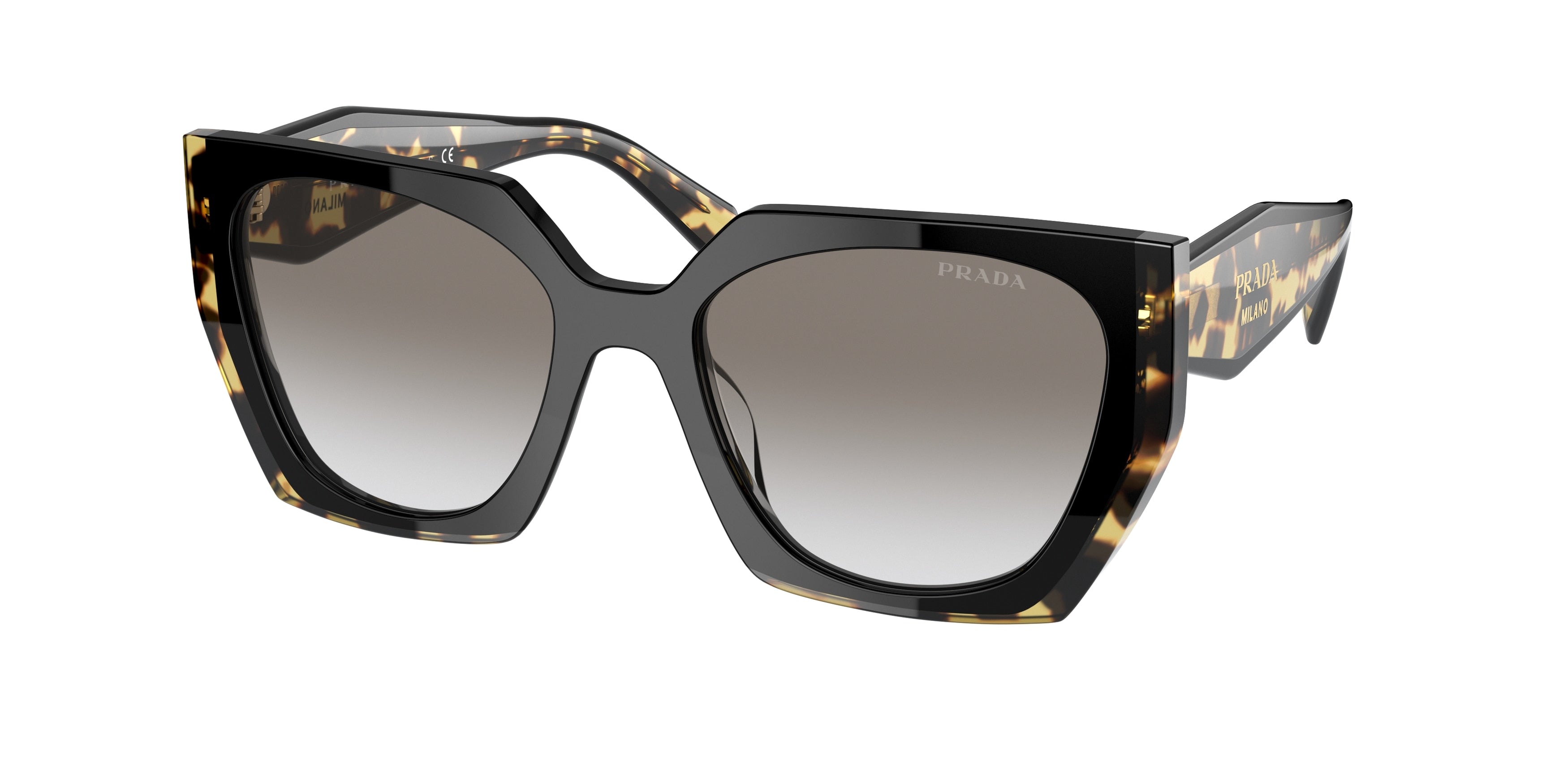 Prada PR15WS Rectangle Sunglasses  3890A7-Black/Medium Tortoise 54-140-19 - Color Map Black