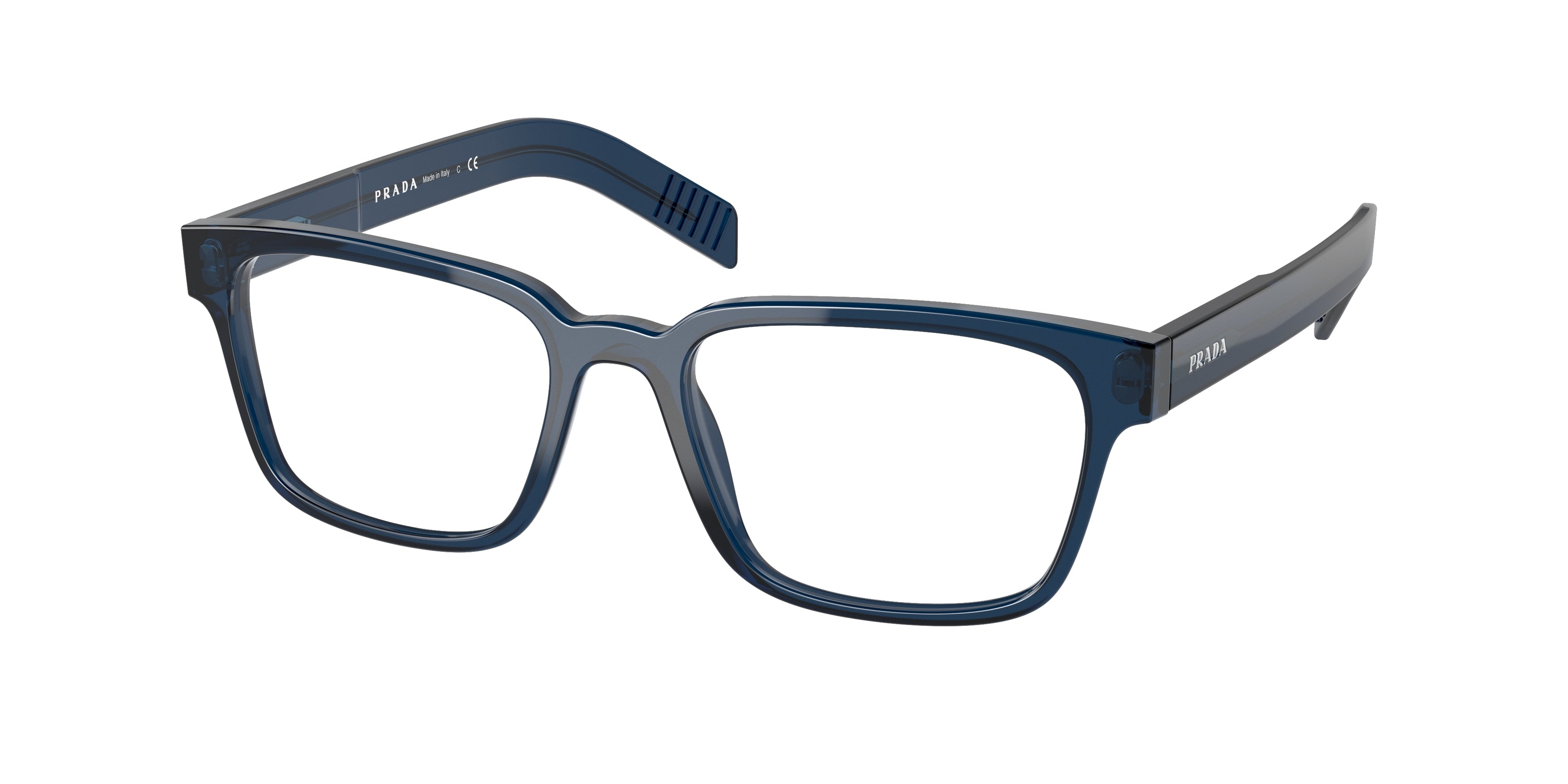 Prada PR15WV Rectangle Eyeglasses  08Q1O1-Transparent Blue 53-145-18 - Color Map Blue