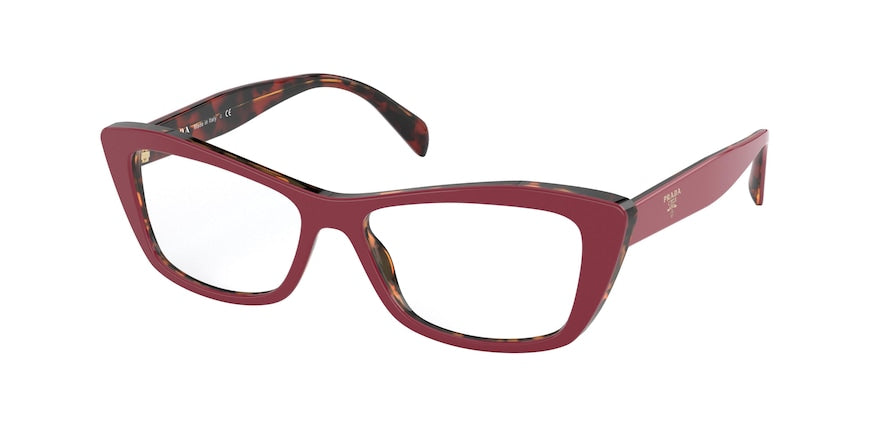 Prada PR15XVF Cat Eye Eyeglasses  07C1O1-RED/HAVANA 53-15-140 - Color Map red
