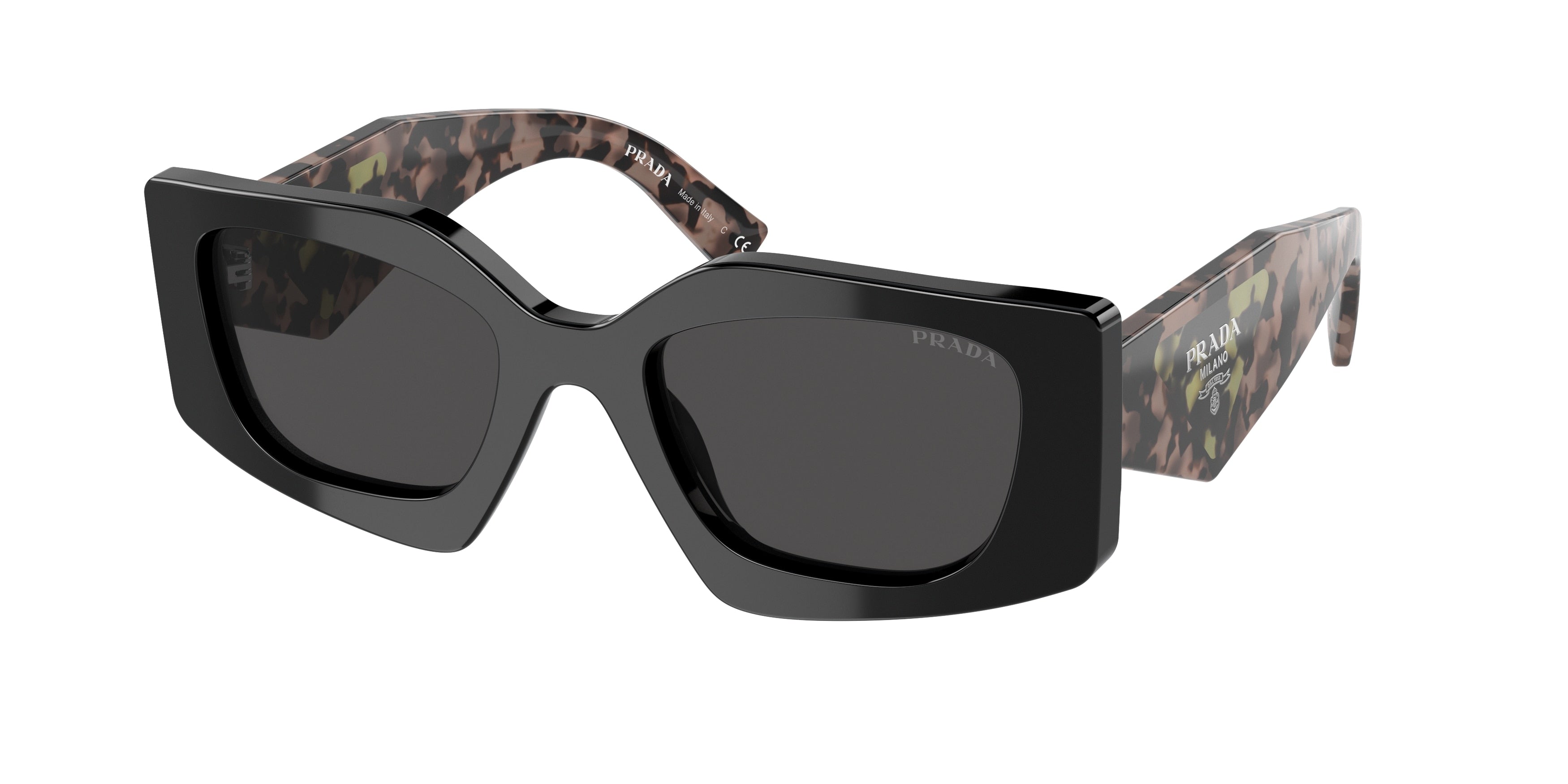 Prada PR15YSF Irregular Sunglasses  1AB5S0-Black 52-140-21 - Color Map Black