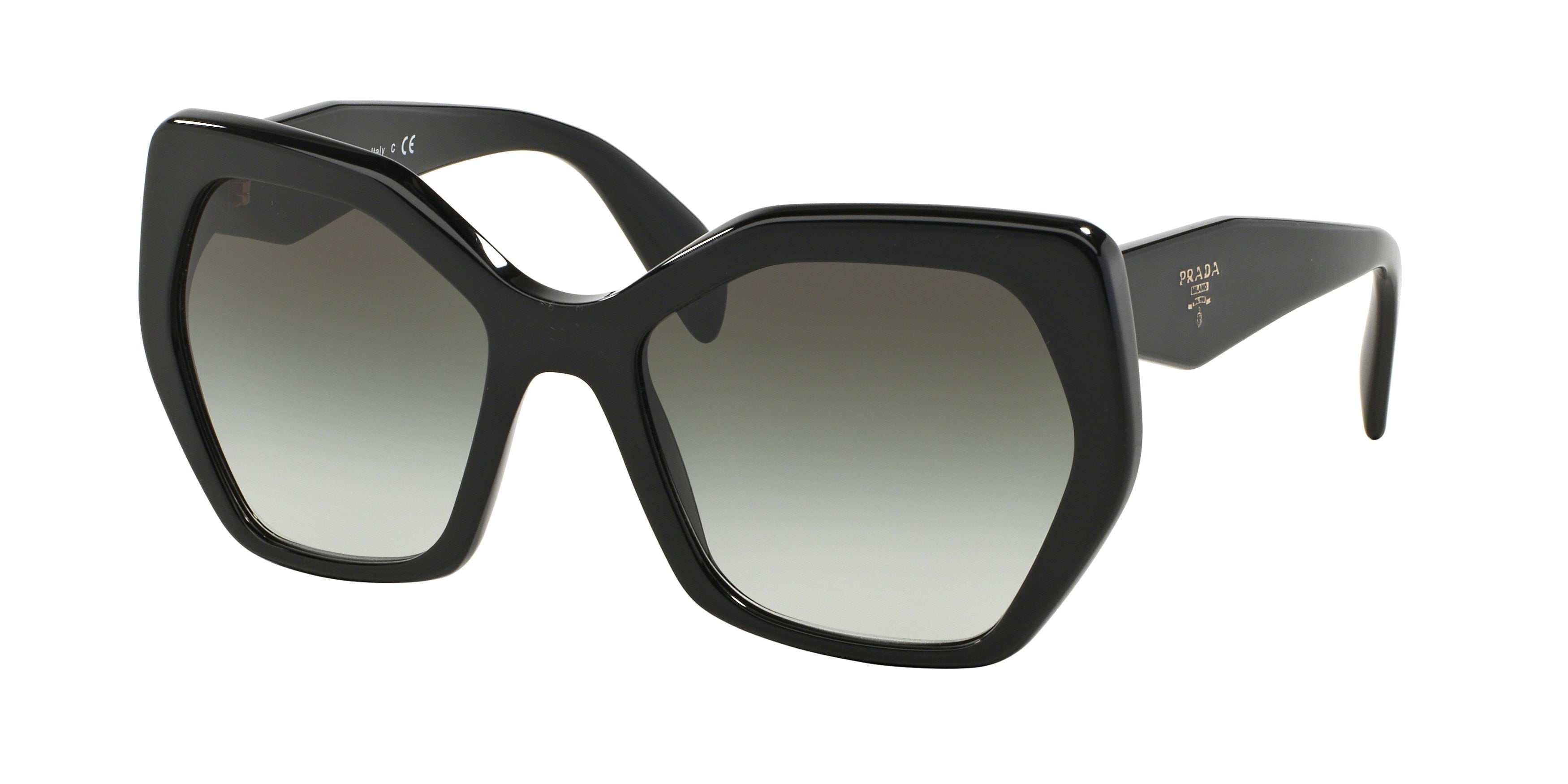 Prada HERITAGE PR16RS Irregular Sunglasses  1AB0A7-Black 56-135-19 - Color Map Black