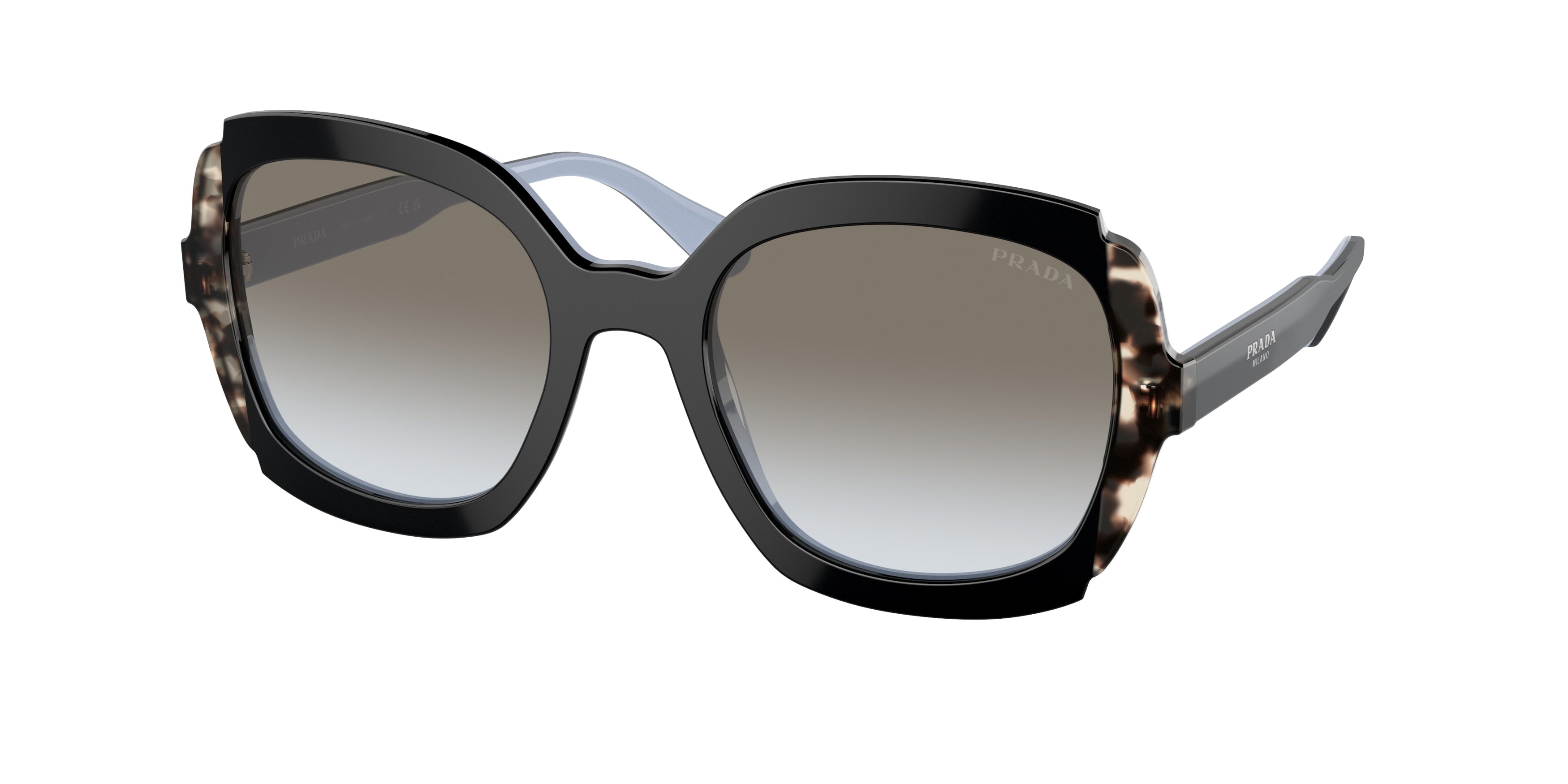 Prada HERITAGE PR16US Square Sunglasses  KHR0A7-Black Azure/Spotted Brown 54-140-21 - Color Map Black