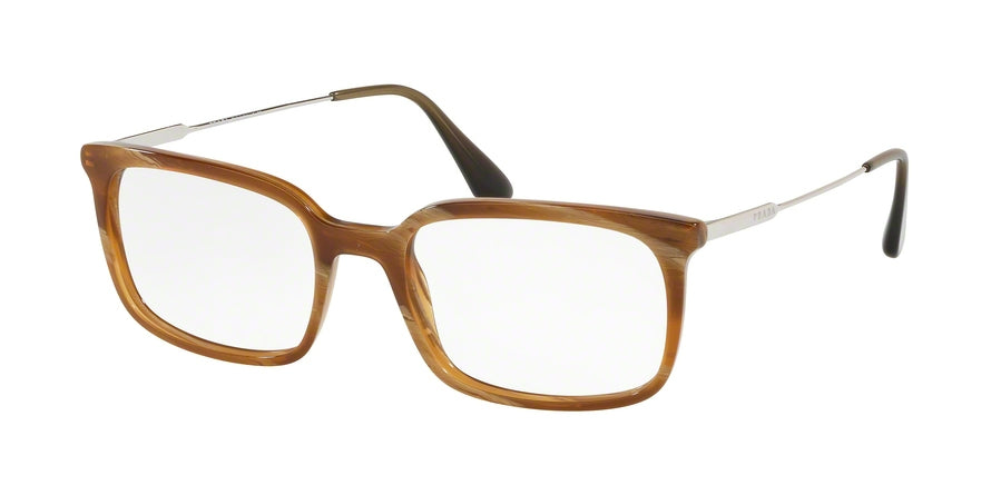 Prada CONCEPTUAL PR16UV Pillow Eyeglasses  FHX1O1-LIGHT HORN 53-19-145 - Color Map light brown