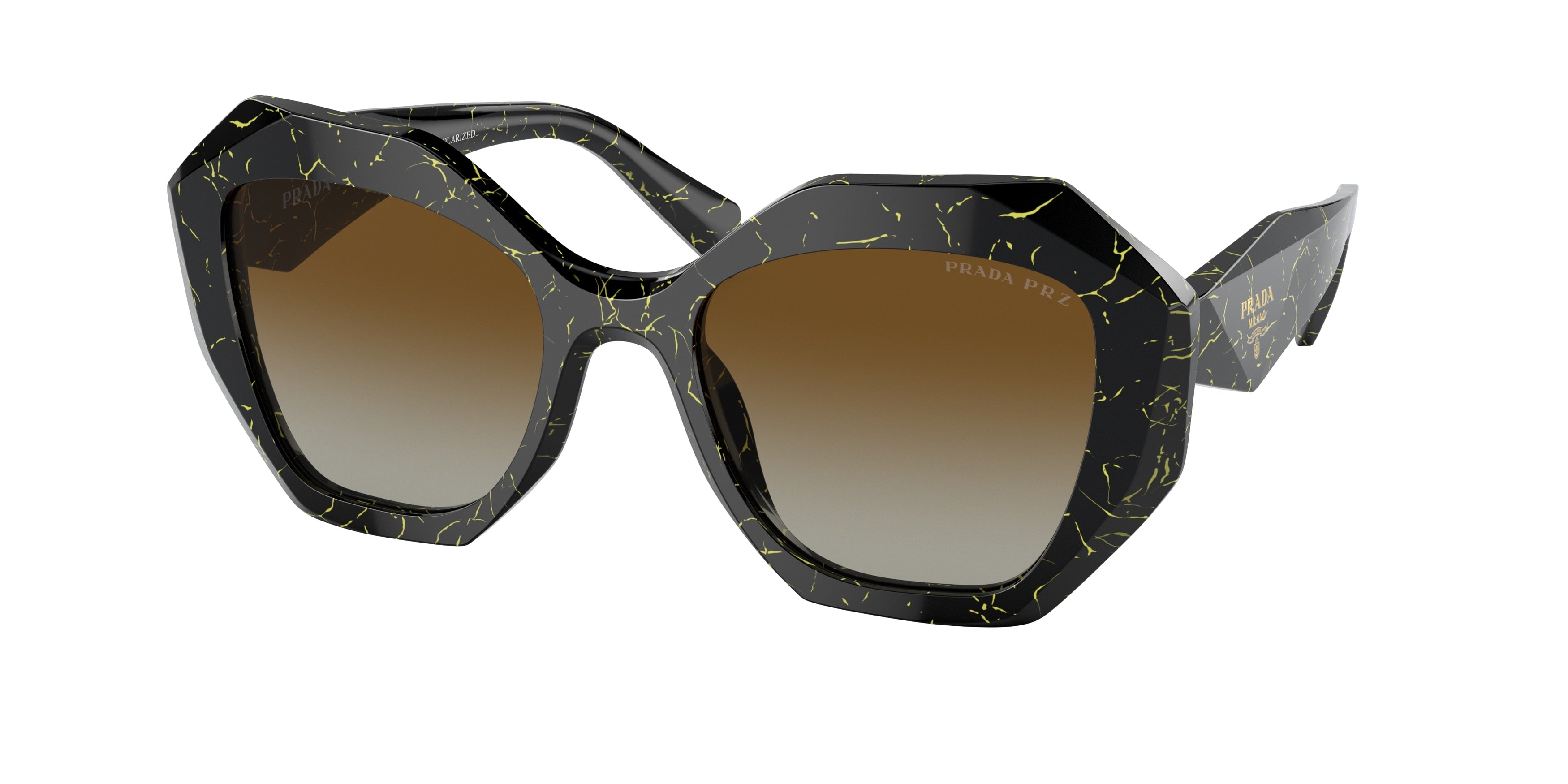 Prada PR16WSF Irregular Sunglasses  19D6E1-Black/Yellow Marble 53-145-18 - Color Map Black