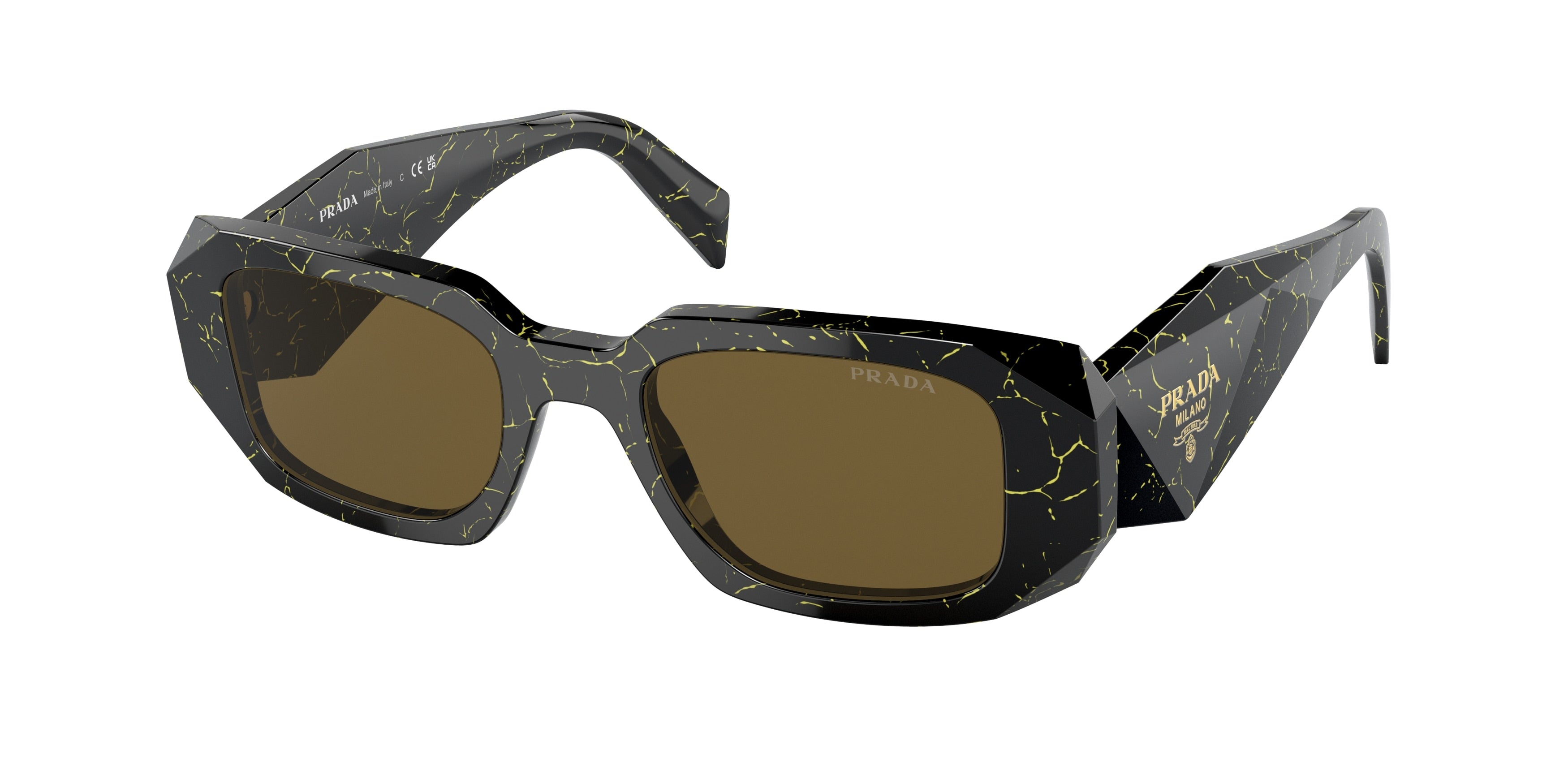 Prada PR17WSF Rectangle Sunglasses  19D01T-Black/Yellow Marble 51-145-20 - Color Map Black