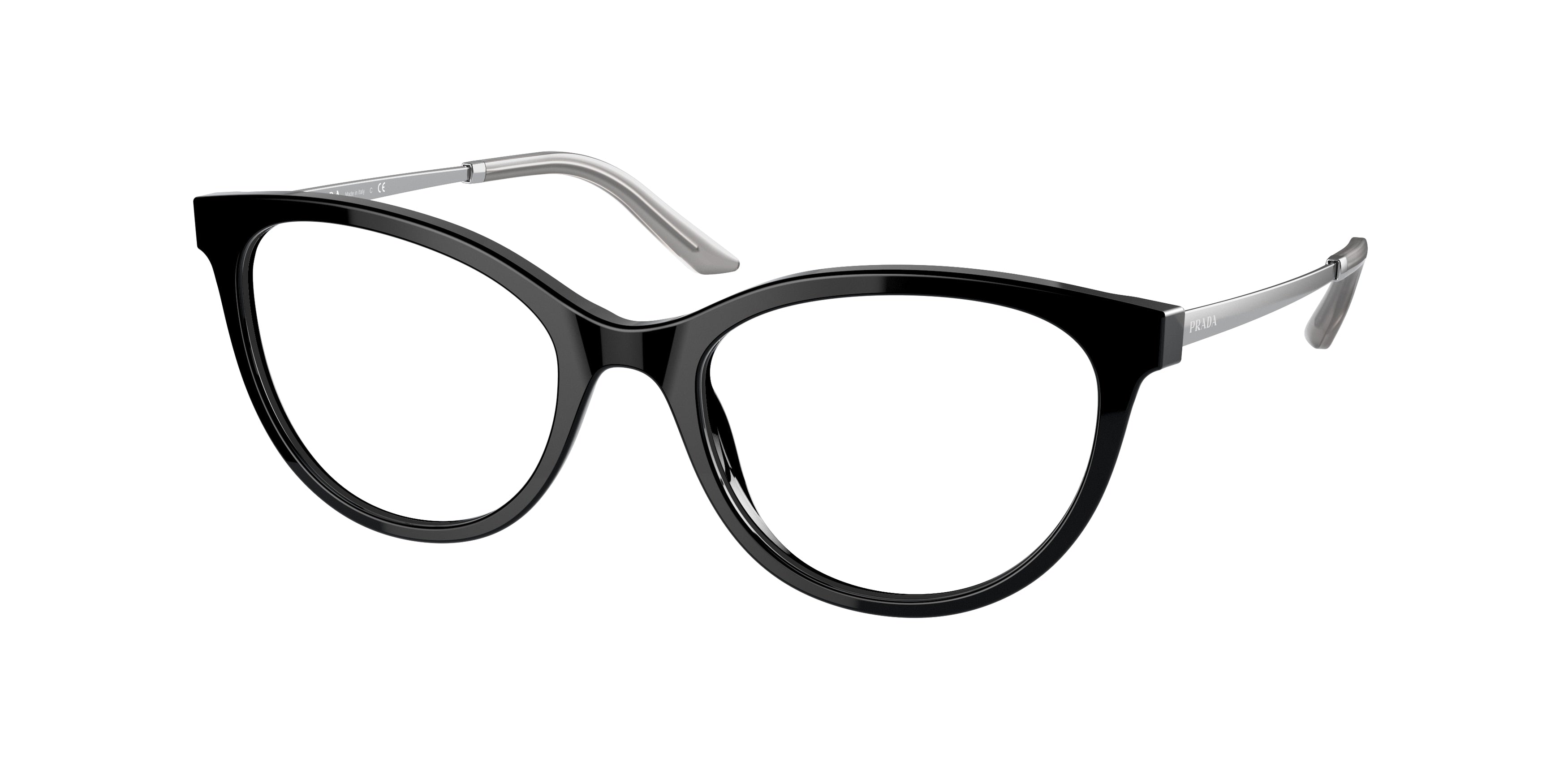 Prada PR17WV Oval Eyeglasses  1AB1O1-Black 53-140-19 - Color Map Black