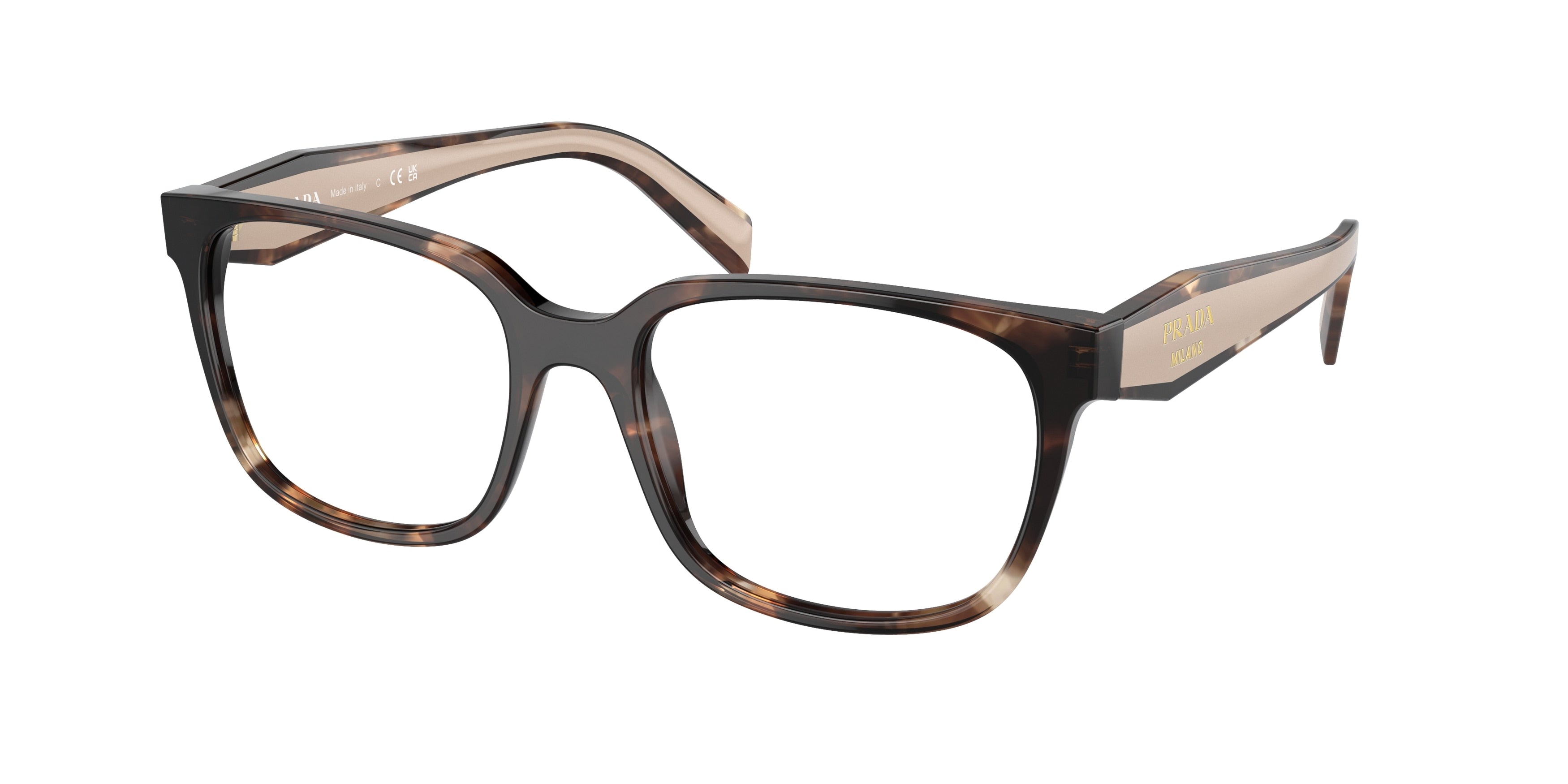 Prada PR17ZVF Rectangle Eyeglasses  07R1O1-Caramel Havana 55-140-17 - Color Map Brown