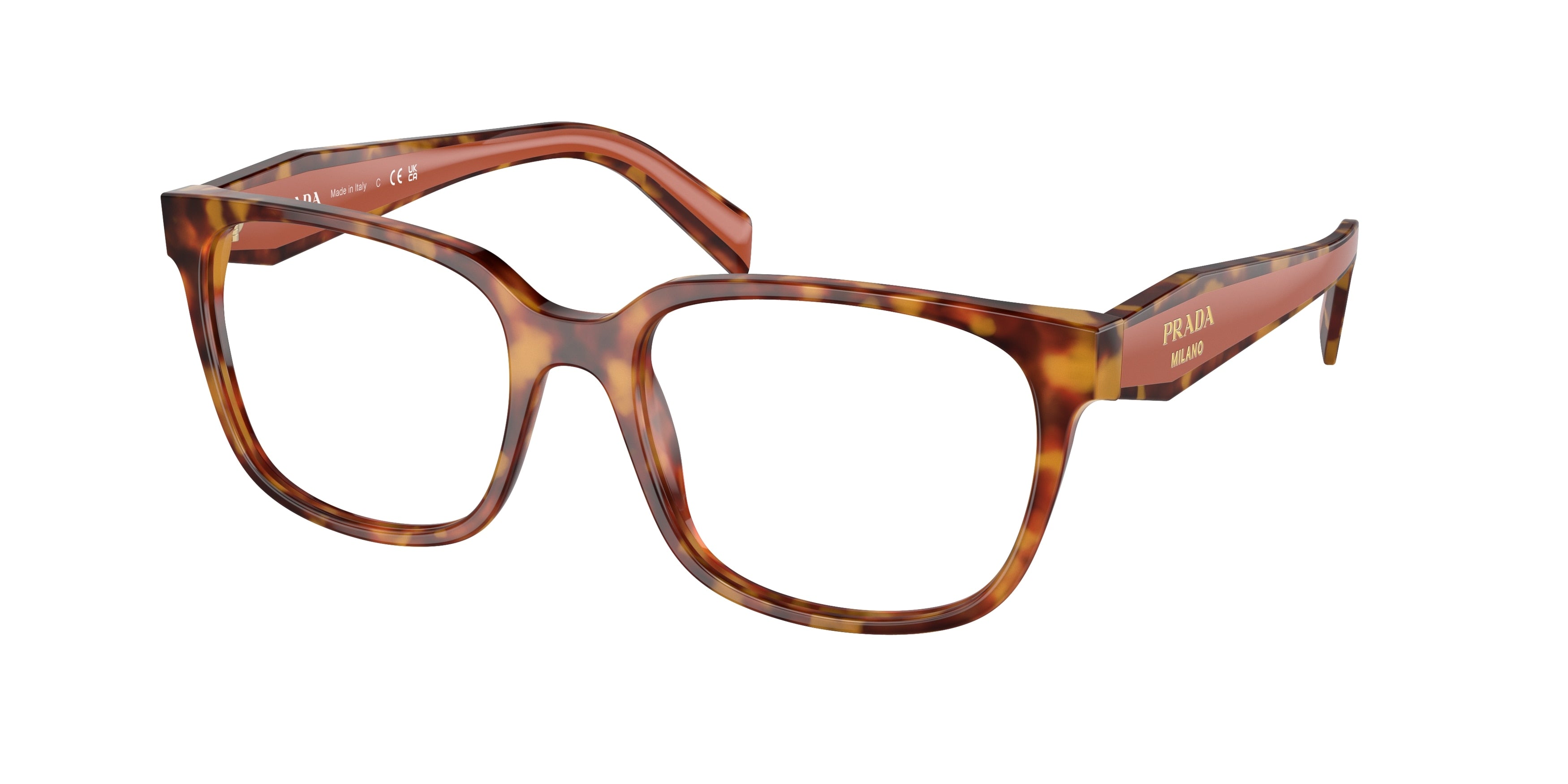 Prada PR17ZVF Rectangle Eyeglasses  4BW1O1-Havana Clear 55-140-17 - Color Map Tortoise