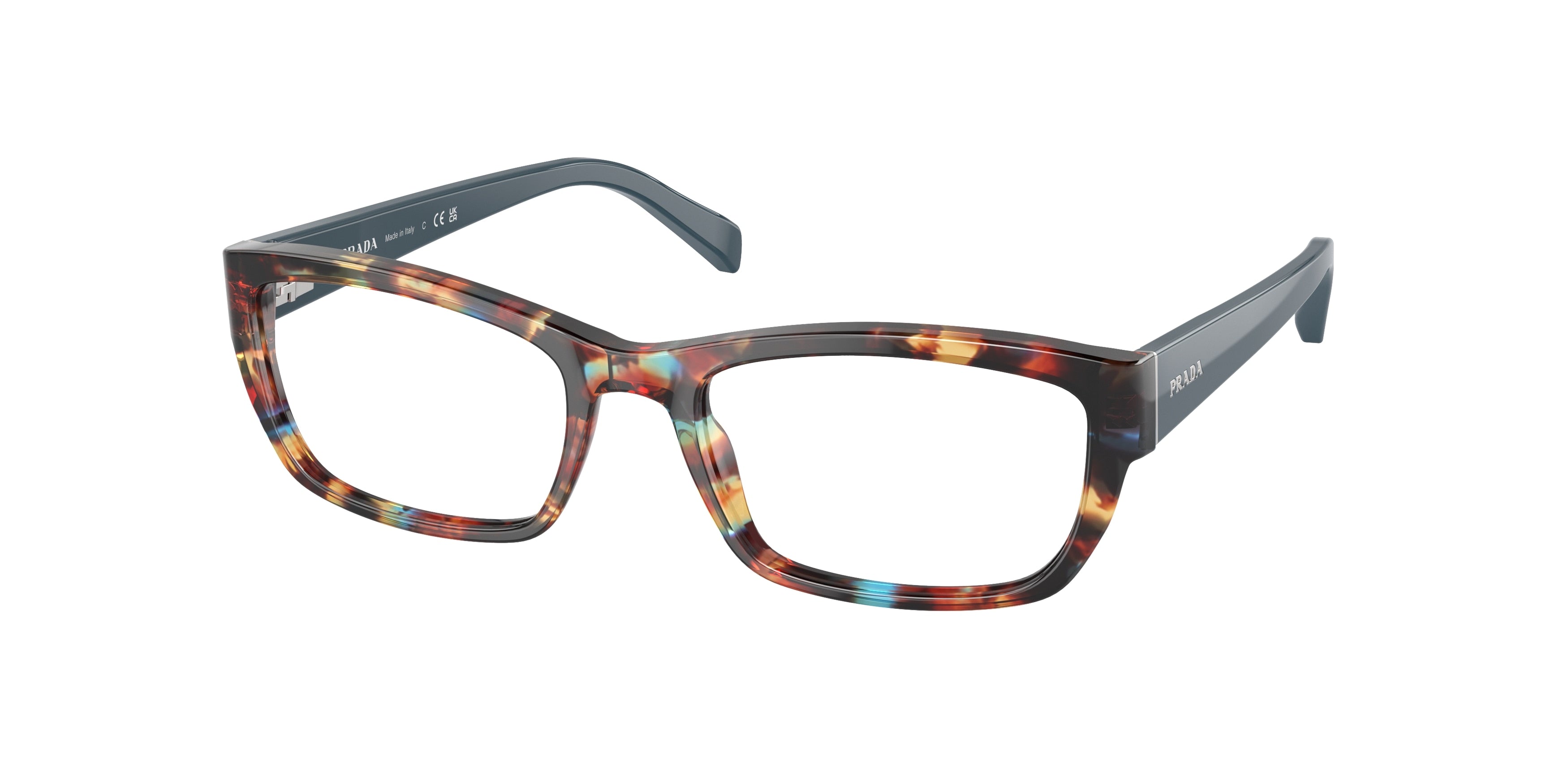 Prada HERITAGE PR18OV Rectangle Eyeglasses  NAG1O1-Havana Spotted Blue 54-135-18 - Color Map Brown