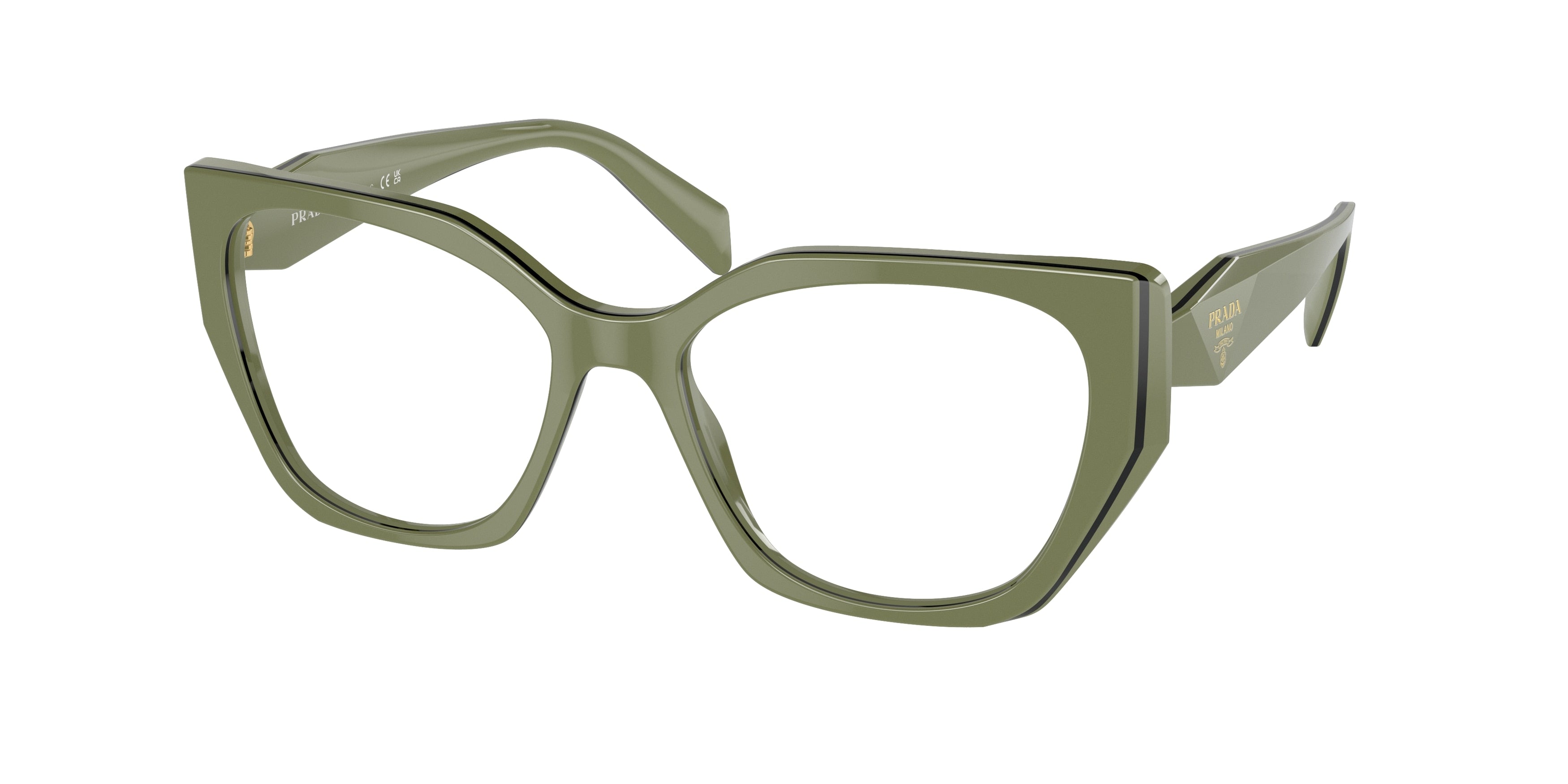 Prada PR18WV Irregular Eyeglasses  13J1O1-Sage/Black 54-145-17 - Color Map Green