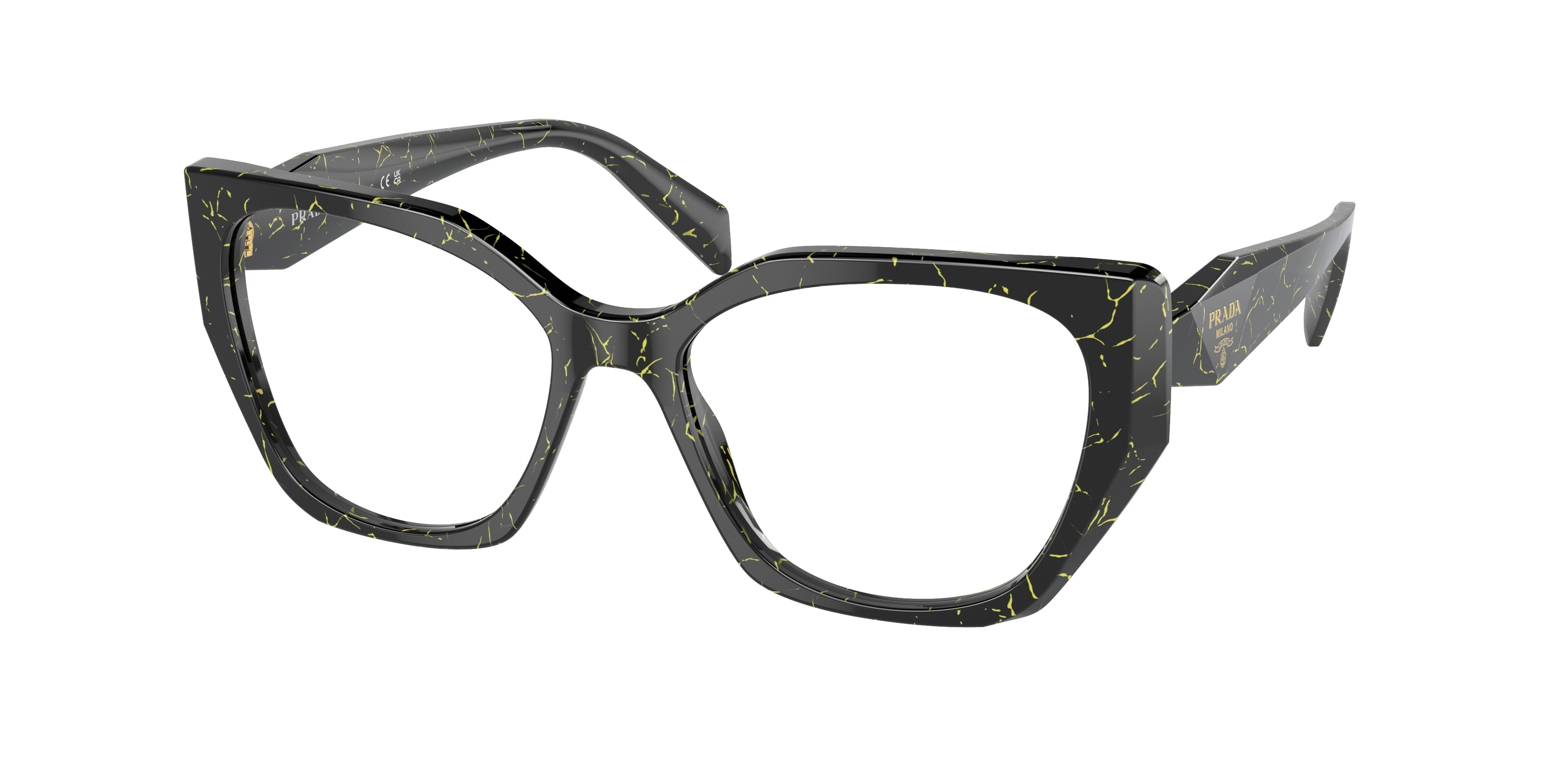 Prada PR18WV Irregular Eyeglasses  19D1O1-Black/Yellow Marble 54-145-17 - Color Map Black