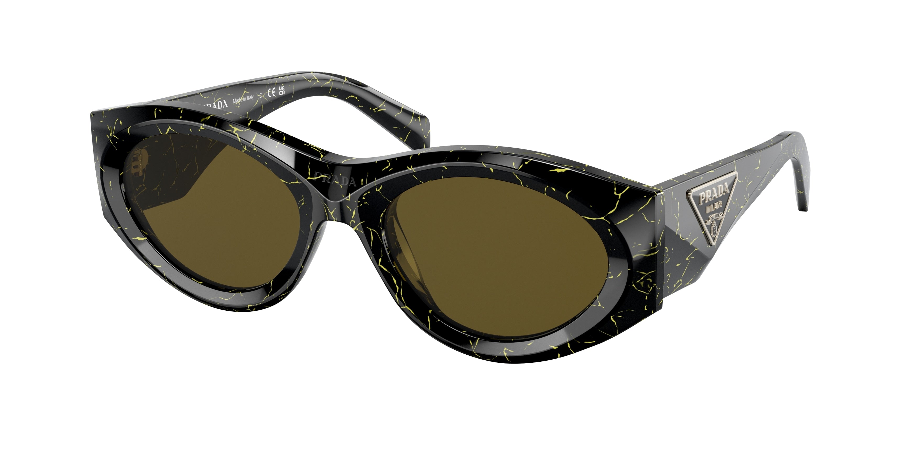 Prada PR20ZSF Oval Sunglasses  19D01T-Black Yellow Marble 53-140-19 - Color Map Black