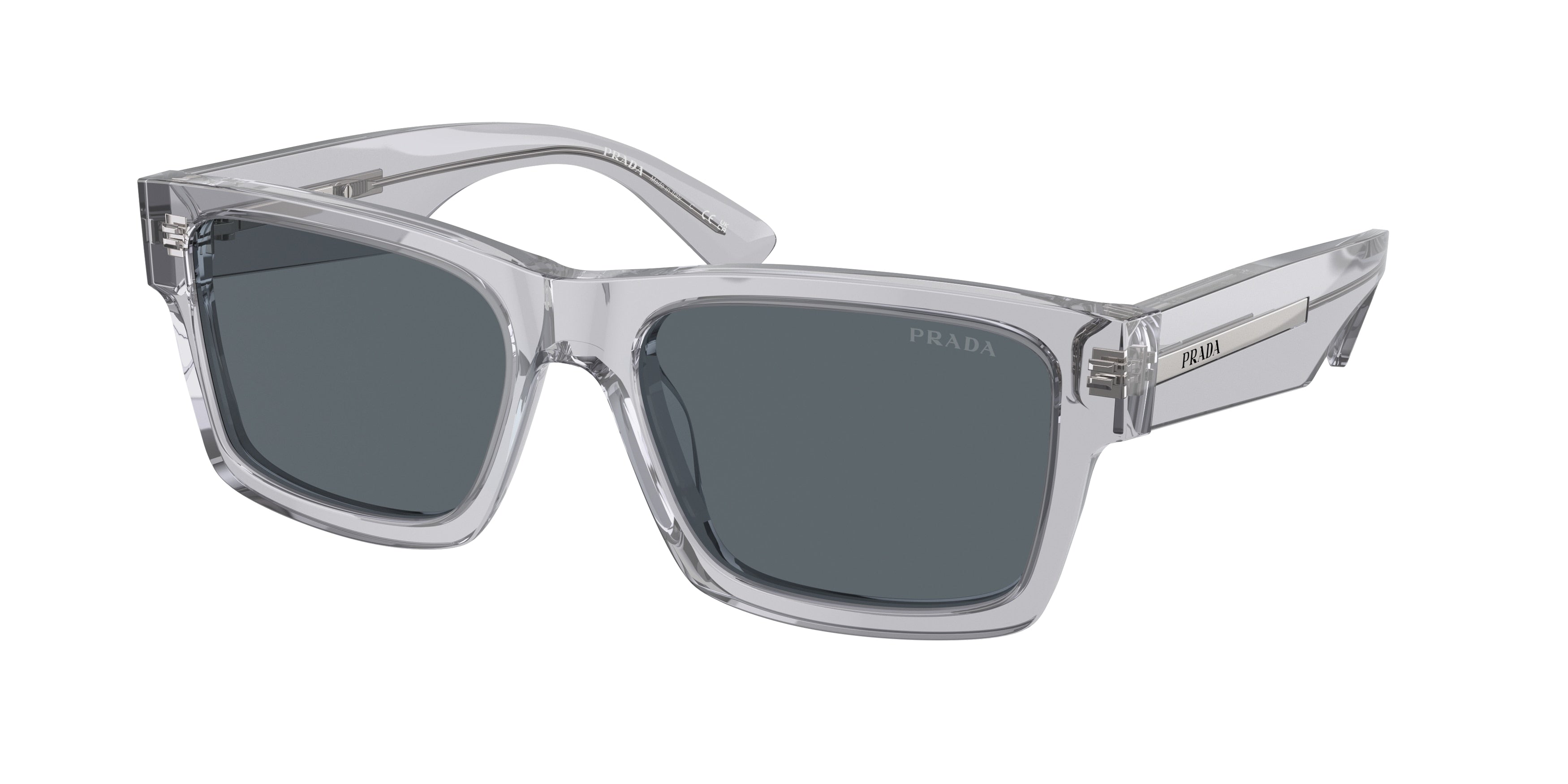 Prada PR25ZSF Rectangle Sunglasses  U430A9-Crystal Grey 56-140-16 - Color Map Grey