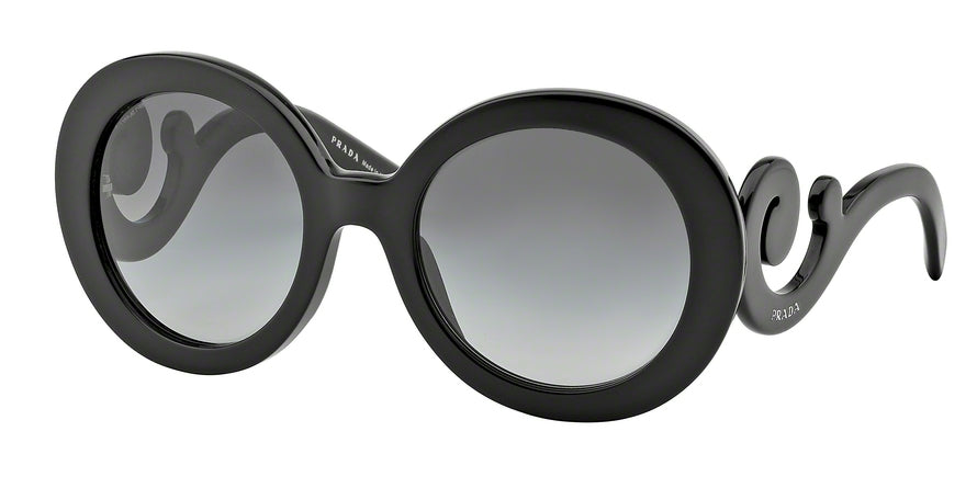 Prada CATWALK PR27NSA Round Sunglasses  1AB3M1-GLOSS BLACK 55-22-135 - Color Map black