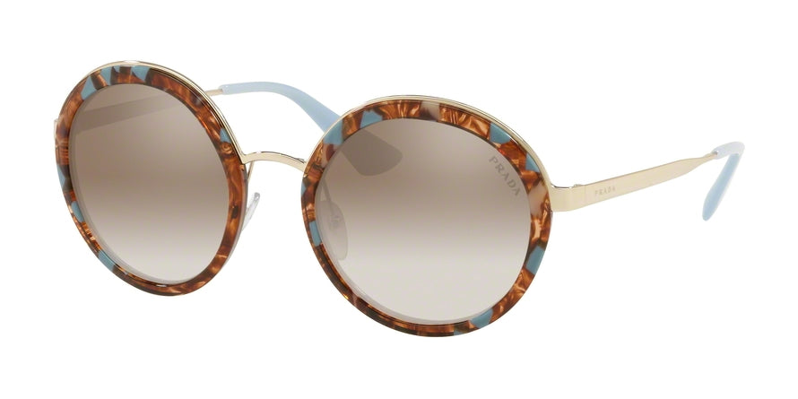 Prada CATWALK PR50TS Round Sunglasses  KJO4O0-STRIPED BROWN/AZURE 54-23-140 - Color Map brown