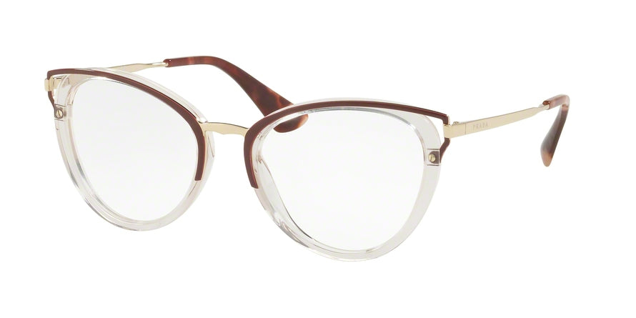 Prada PR53UVF Cat Eye Eyeglasses  VYT1O1-TRANSPARENT BROWN 52-19-145 - Color Map brown