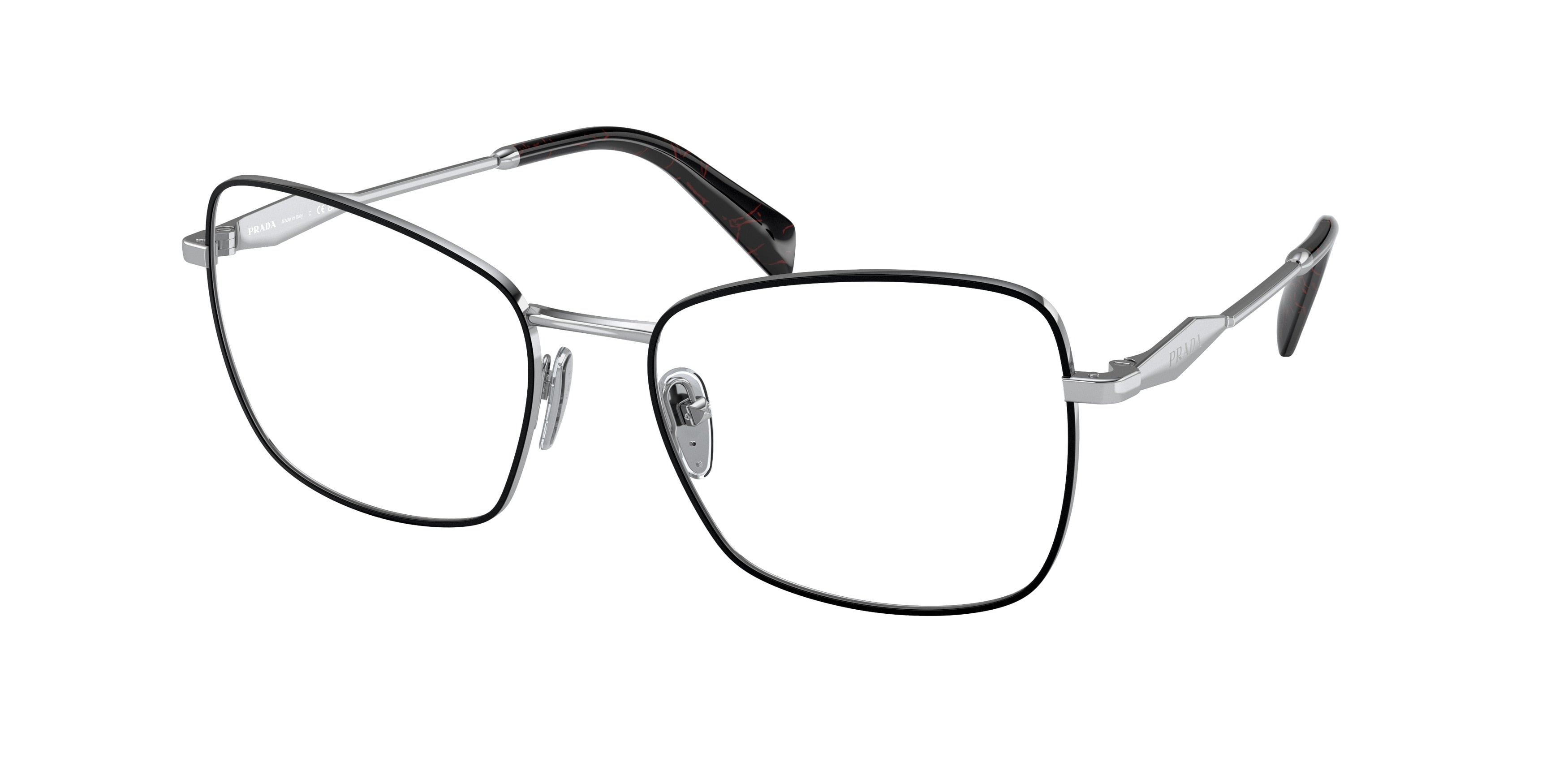 Prada PR53ZV Pillow Eyeglasses  1AB1O1-Black/Silver 56-140-18 - Color Map Black