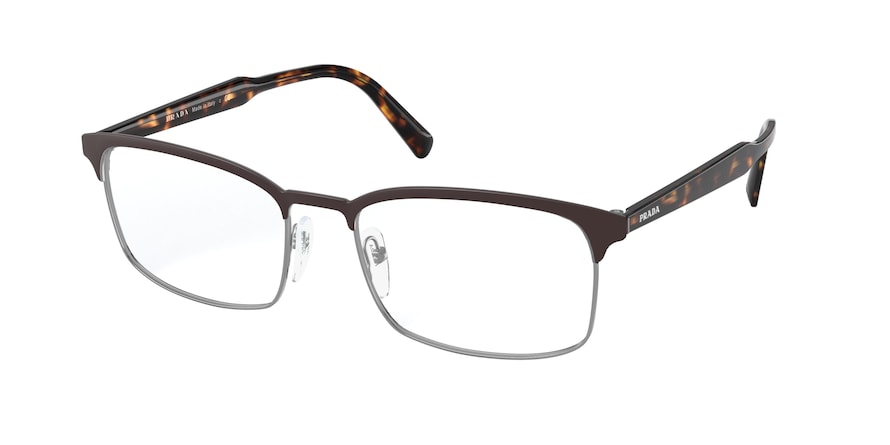 Prada PR54WV Rectangle Eyeglasses  03G1O1-MATTE BROWN/GUNMETAL 56-18-150 - Color Map brown