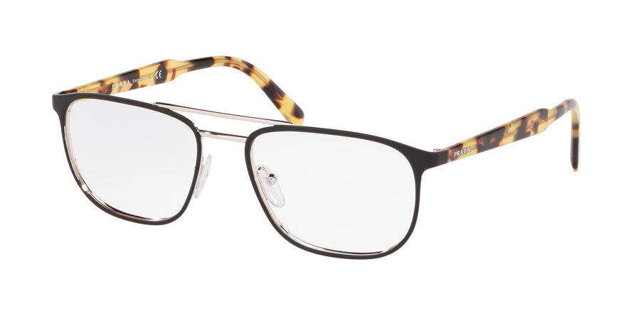 Prada CONCEPTUAL PR54XV Square Eyeglasses  5241O1-TOP MATTE BLACK ON SILVER 54-18-145 - Color Map black