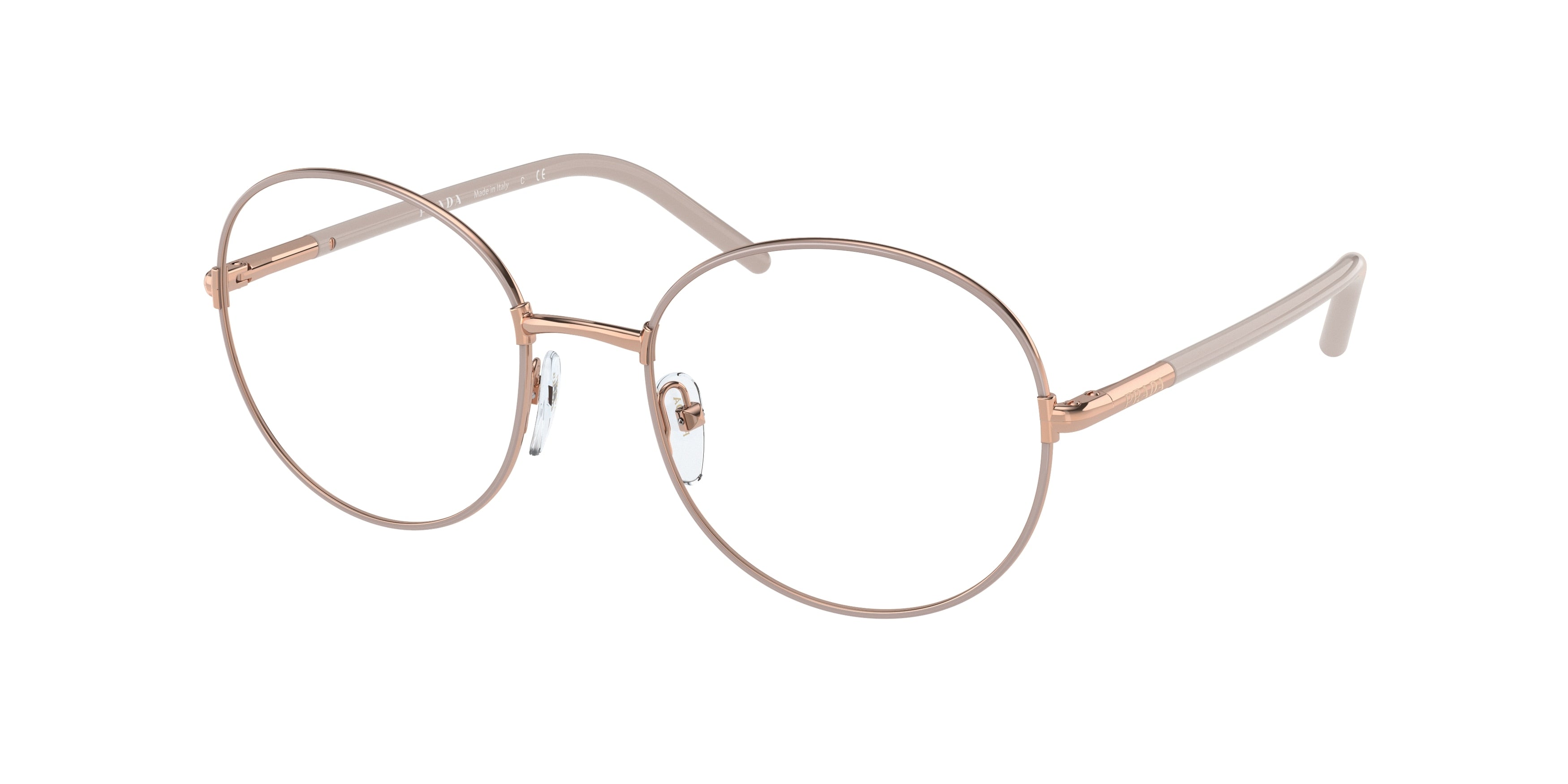Prada PR55WV Round Eyeglasses  18B1O1-Pink Gold/Alabaster 52-140-19 - Color Map Pink