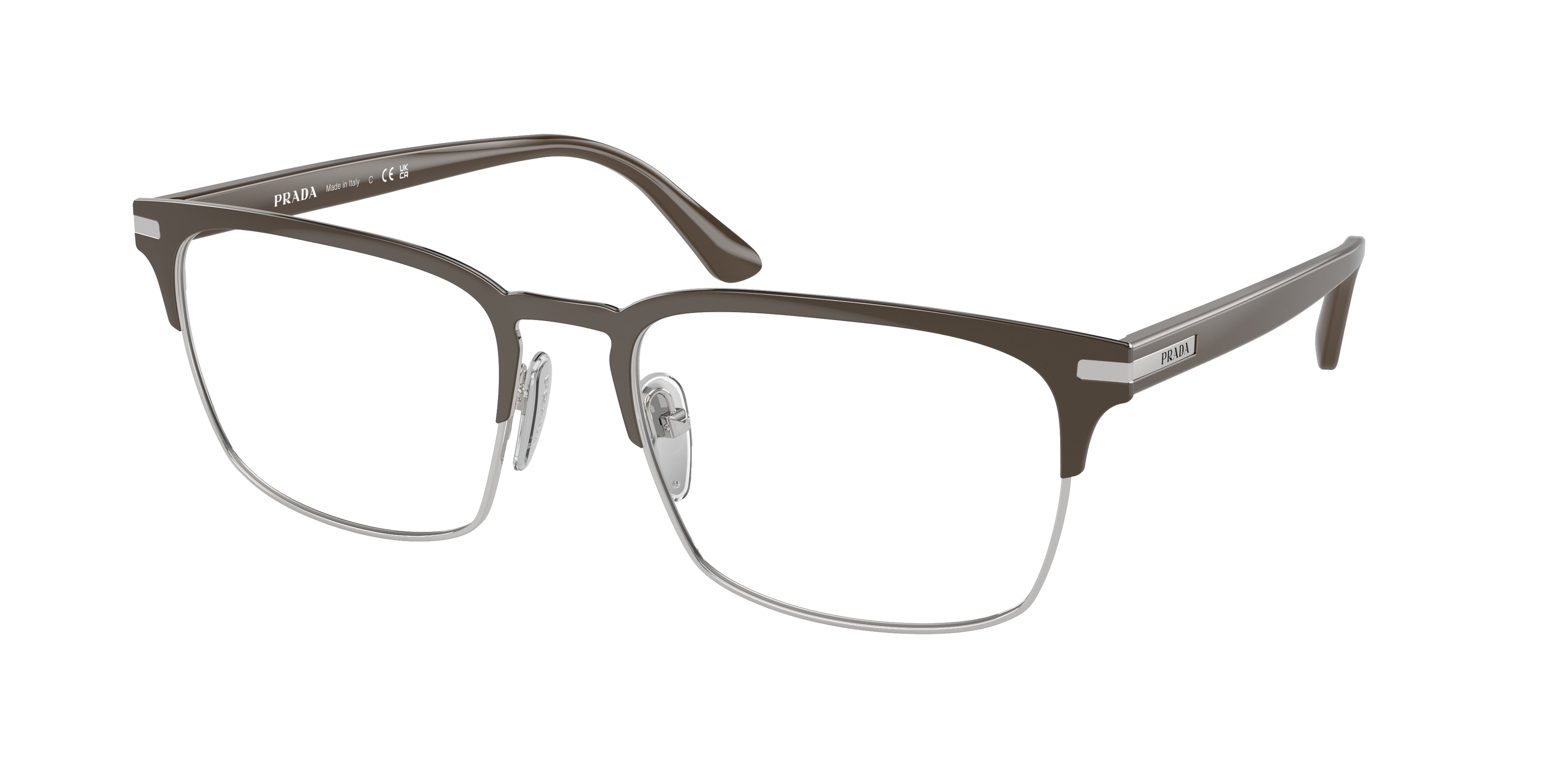 Prada PR58ZV Rectangle Eyeglasses  17I1O1-Loden/Silver 57-145-19 - Color Map Brown