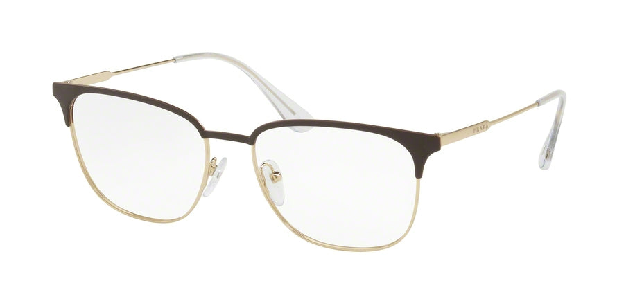 Prada CONCEPTUAL PR59UV Pillow Eyeglasses  0Y11O1-MATTE BROWN/PALE GOLD 55-17-150 - Color Map brown