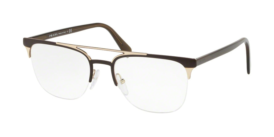 Prada CONCEPTUAL PR63UV Square Eyeglasses  LFD1O1-MATTE BROWN/MATTE PALE GOLD 54-19-145 - Color Map brown