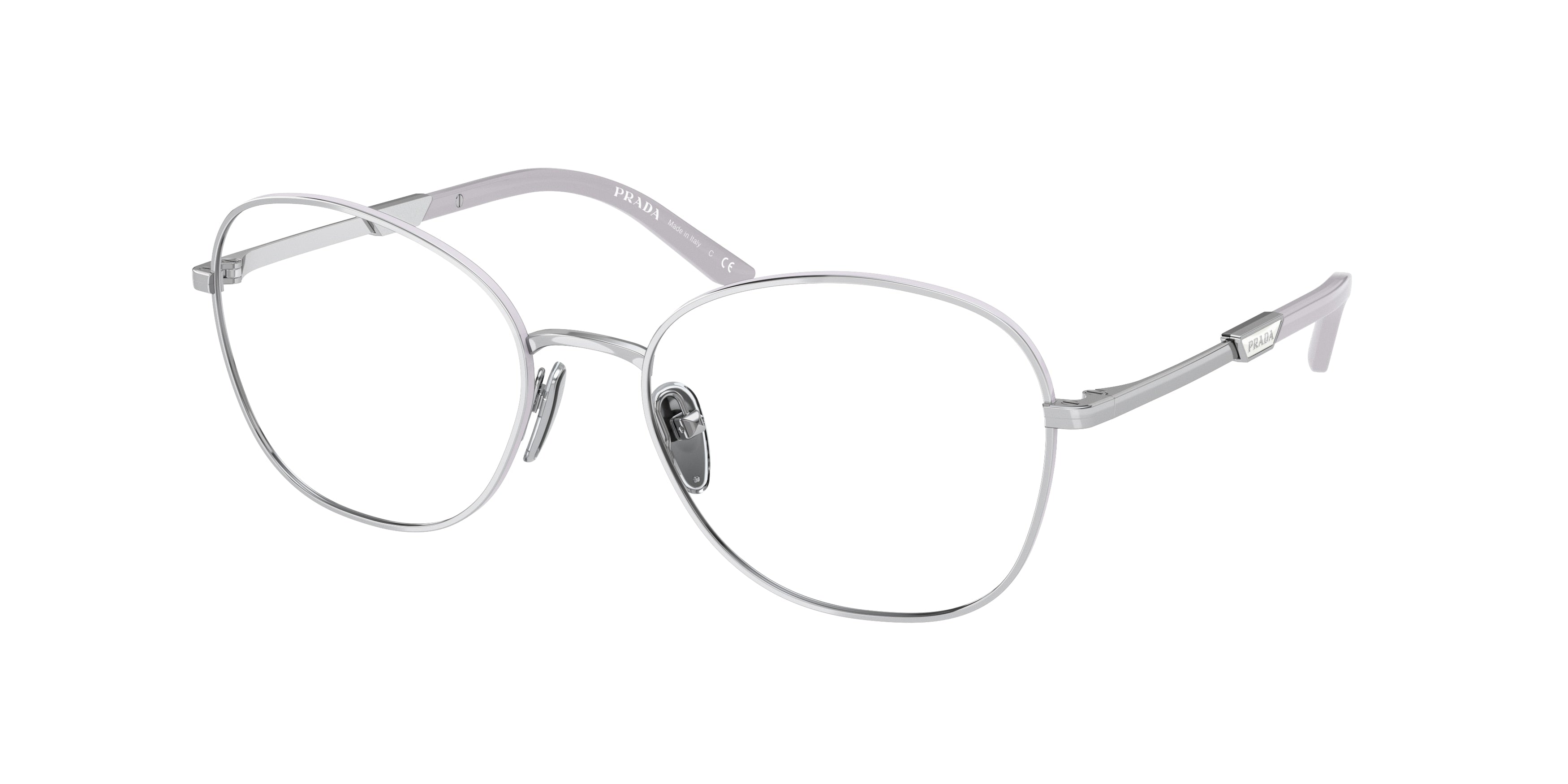 Prada PR64YV Round Eyeglasses  15A1O1-Silver/Wisteria 54-135-18 - Color Map Silver
