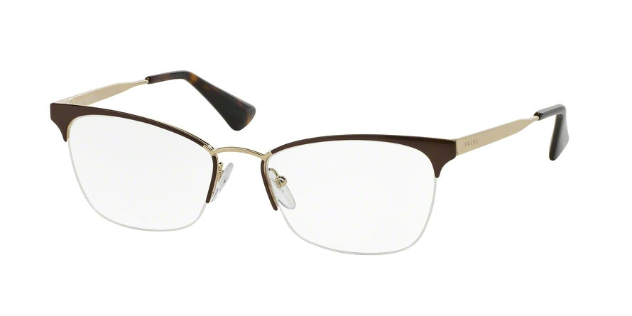 Prada PR65QV Rectangle Eyeglasses  DHO1O1-BROWN/PALE GOLD 53-17-140 - Color Map brown